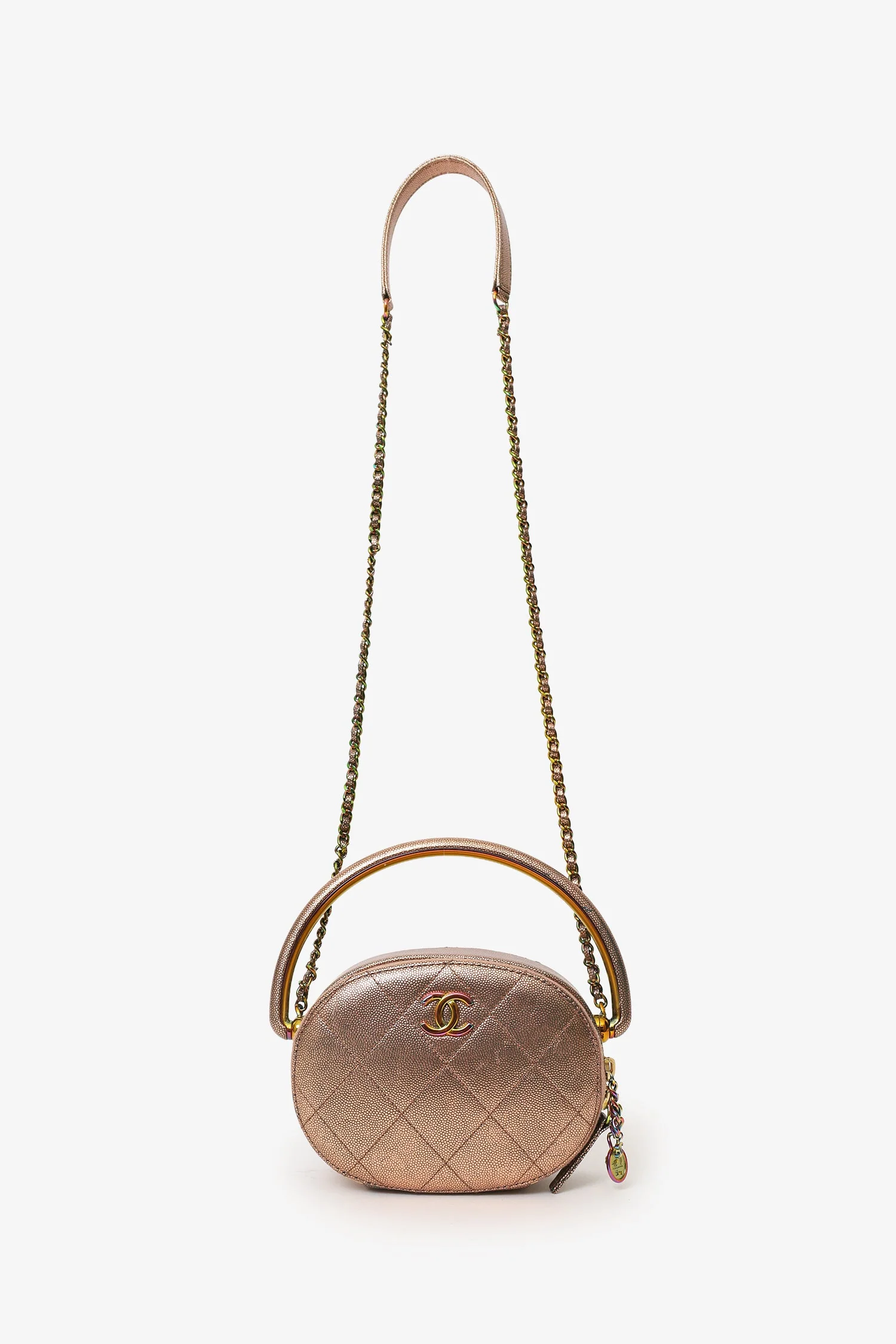 Pre-Loved Chanel™ 2019 Brown Metallic Quilted Caviar Egyptian Amulet Top Handle Camera Case - Image 6
