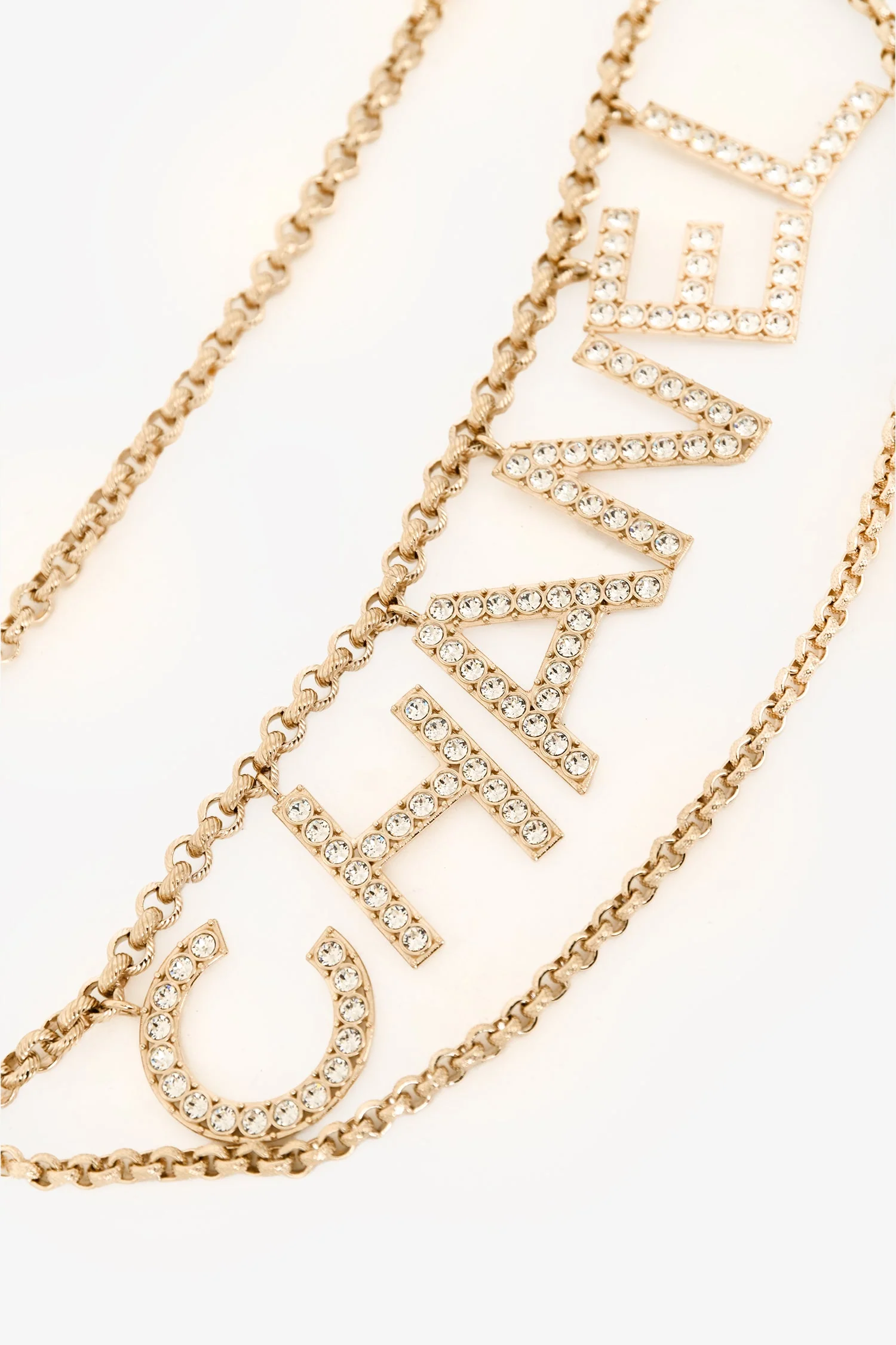 Chanel™ 2019 Gold Tone Crystals Logo Chain Belt (Pre-Loved) - Image 3