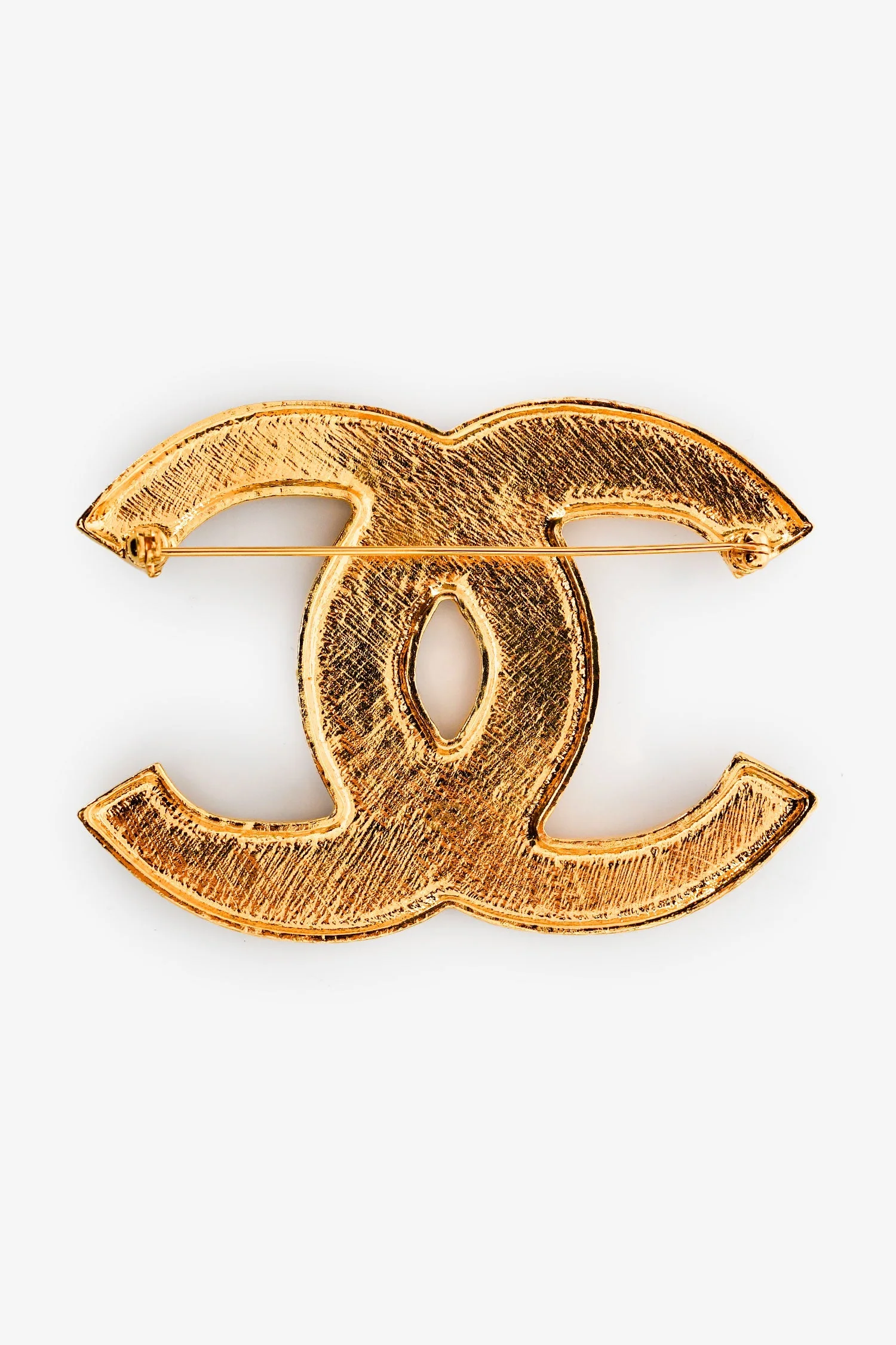 Pre-Loved Chanel™ 2019 Gold Tone Metal/Black Gripoix Interlocking CC Brooch - Image 2