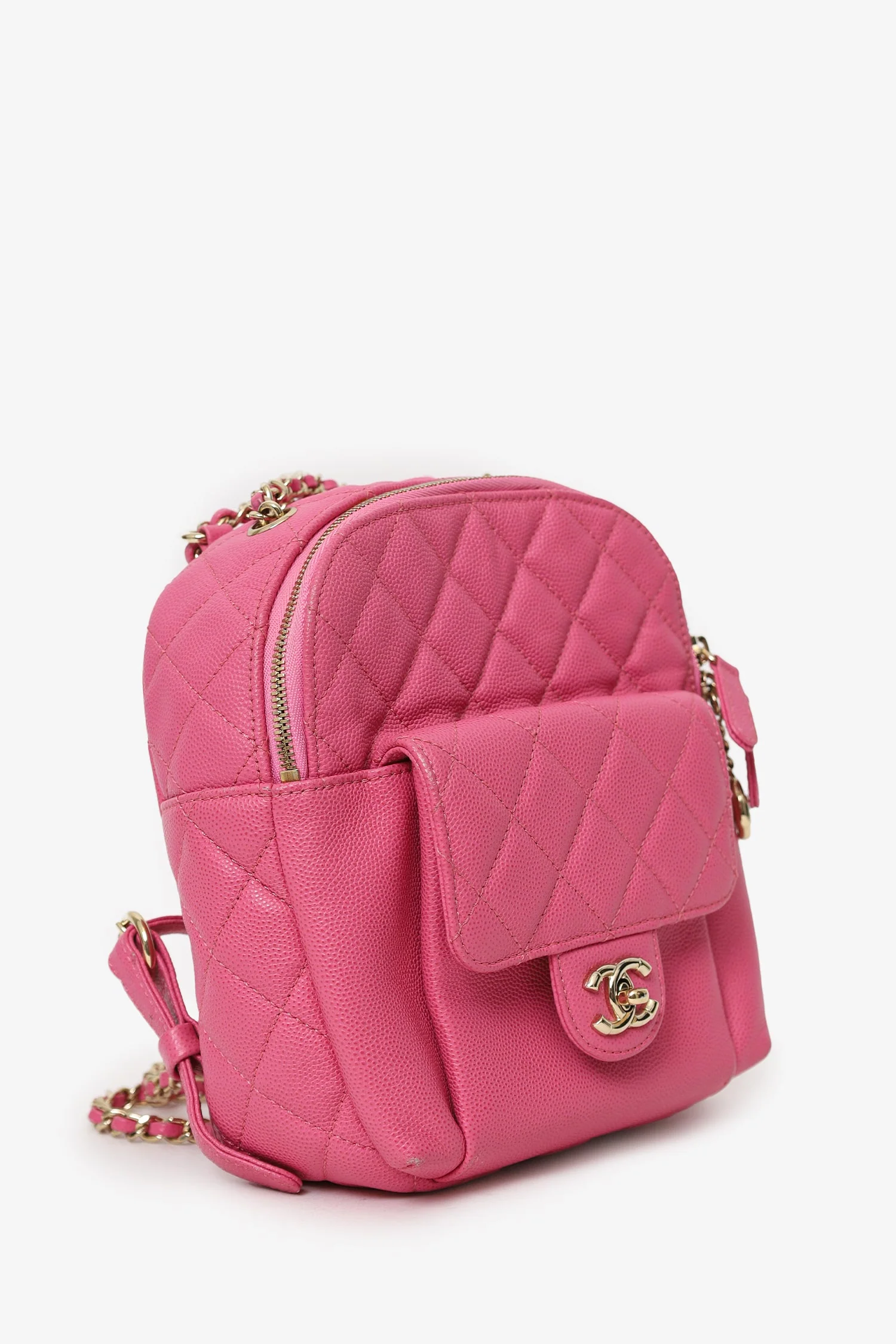 Pre-Loved Chanel™ 2019 Hot Pink Caviar Leather Mini Chain Backpack - Image 2