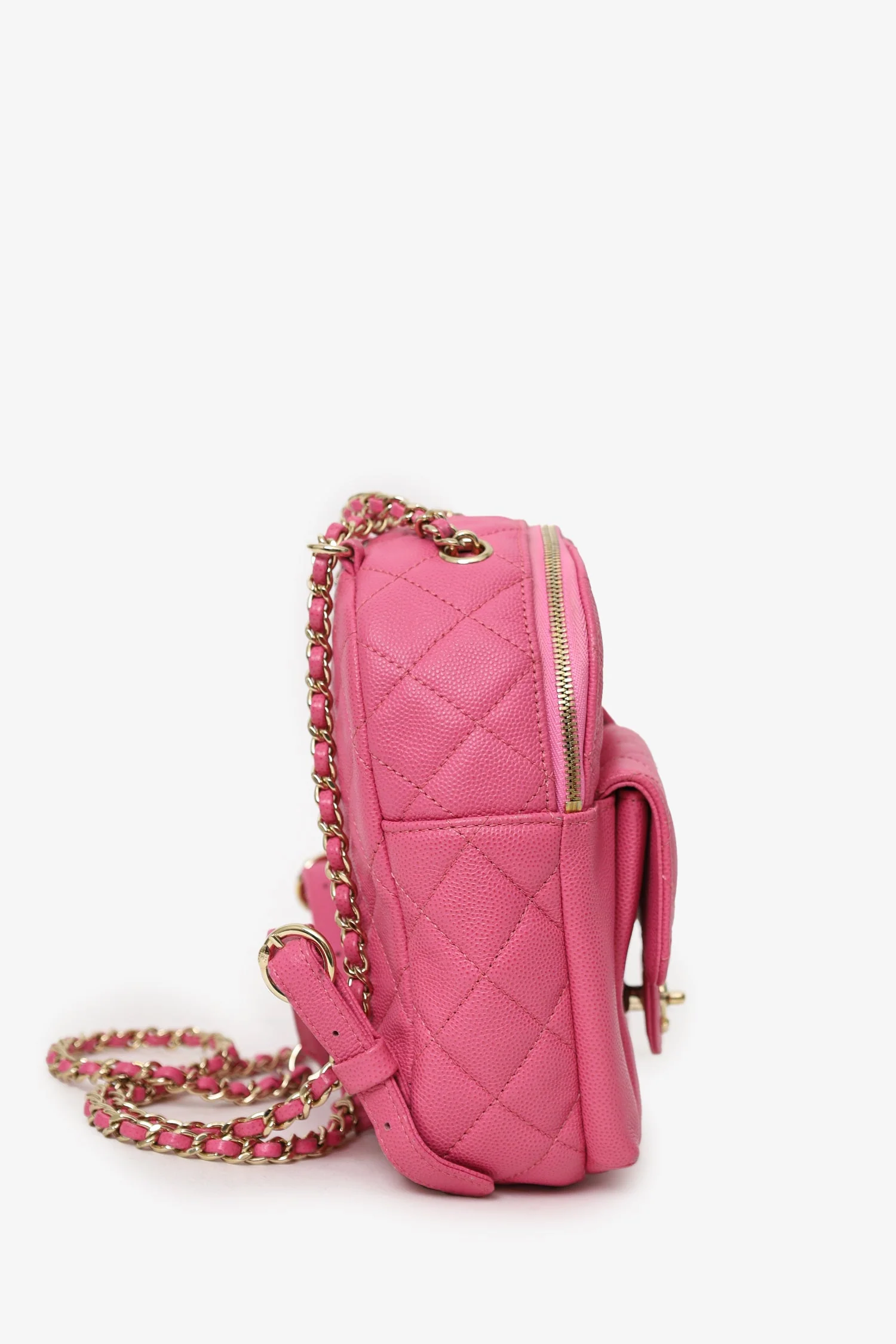 Pre-Loved Chanel™ 2019 Hot Pink Caviar Leather Mini Chain Backpack - Image 4