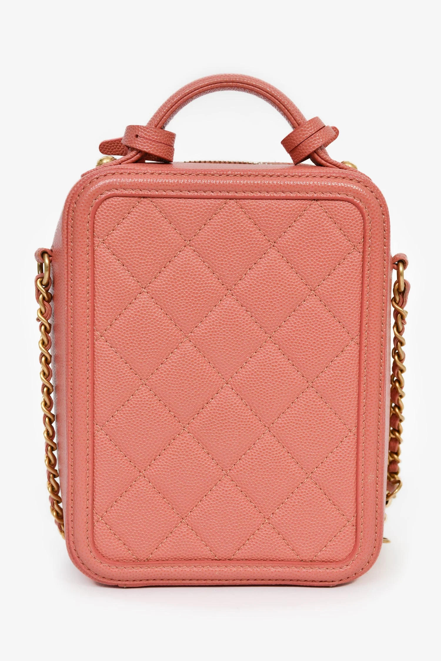 Pre-Loved Chanel™ 2019 Pink Caviar Leather Vertical Filigree Vanity Case - Image 2