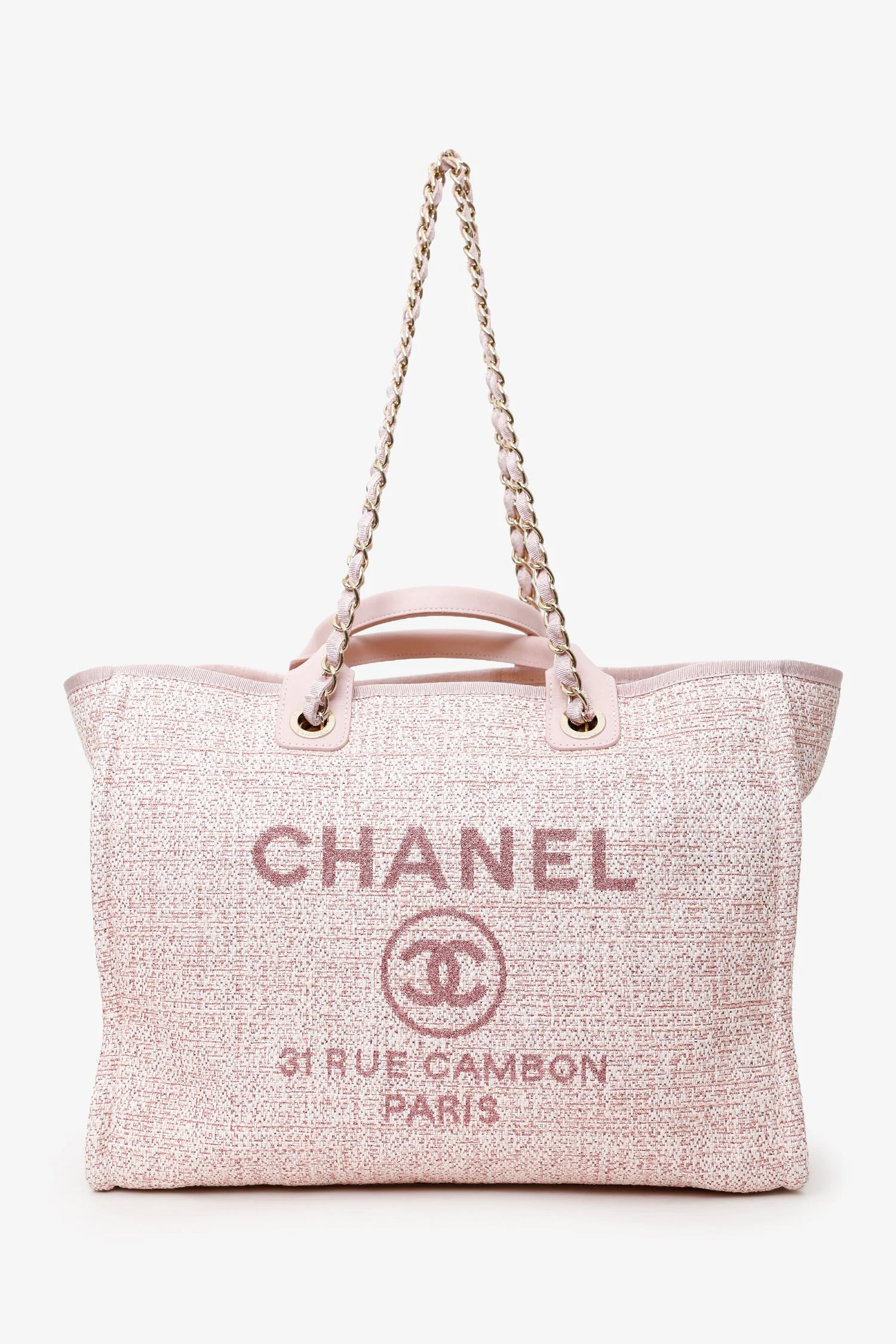 Pre-Loved™ Chanel 2019 Pink Glitter Medium Deauville Tote - Image 6