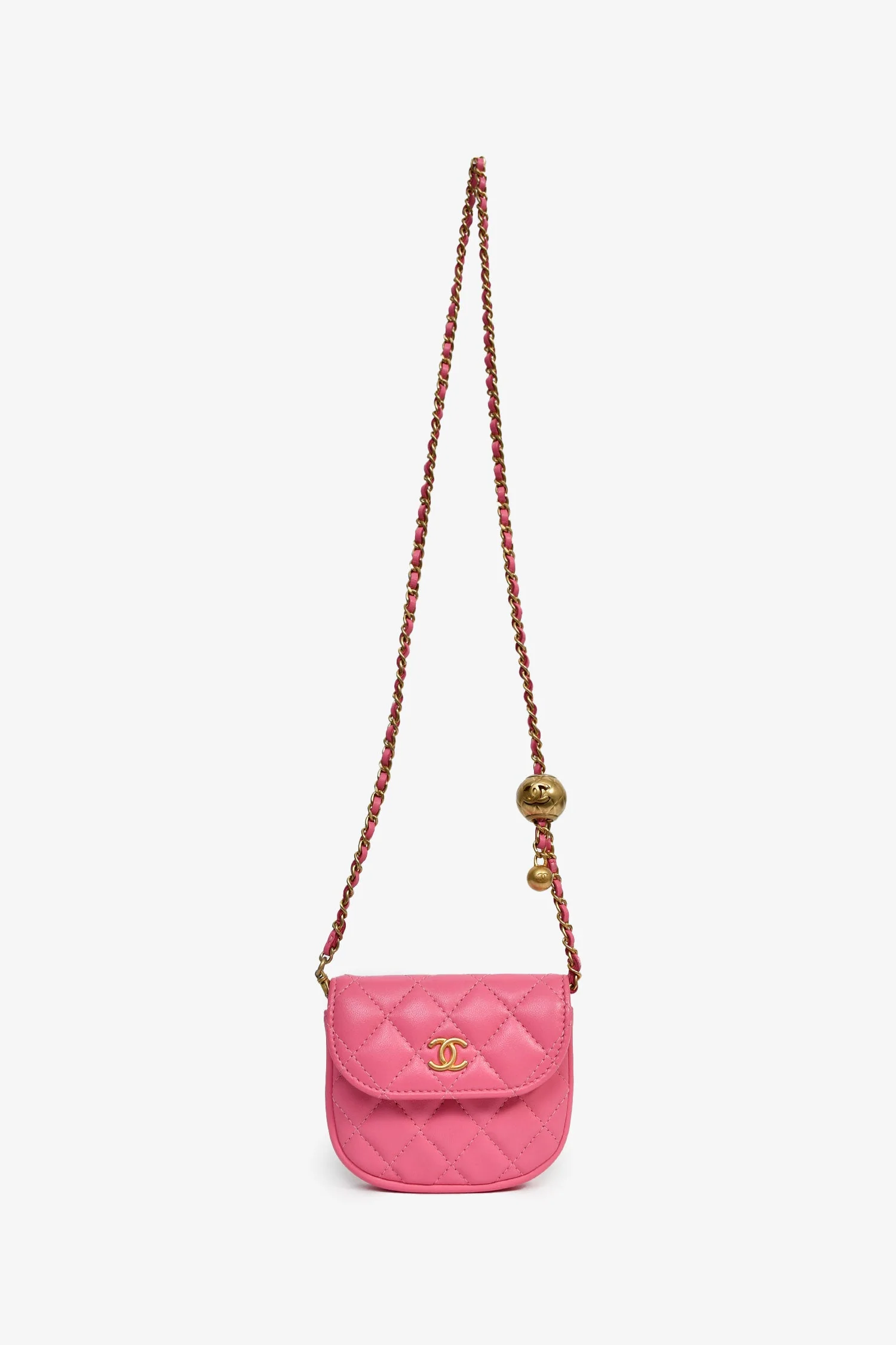 Pre-Loved Chanel™ 2019 Pink Lambskin Mini Pearl Crush Waist Bag - Image 6