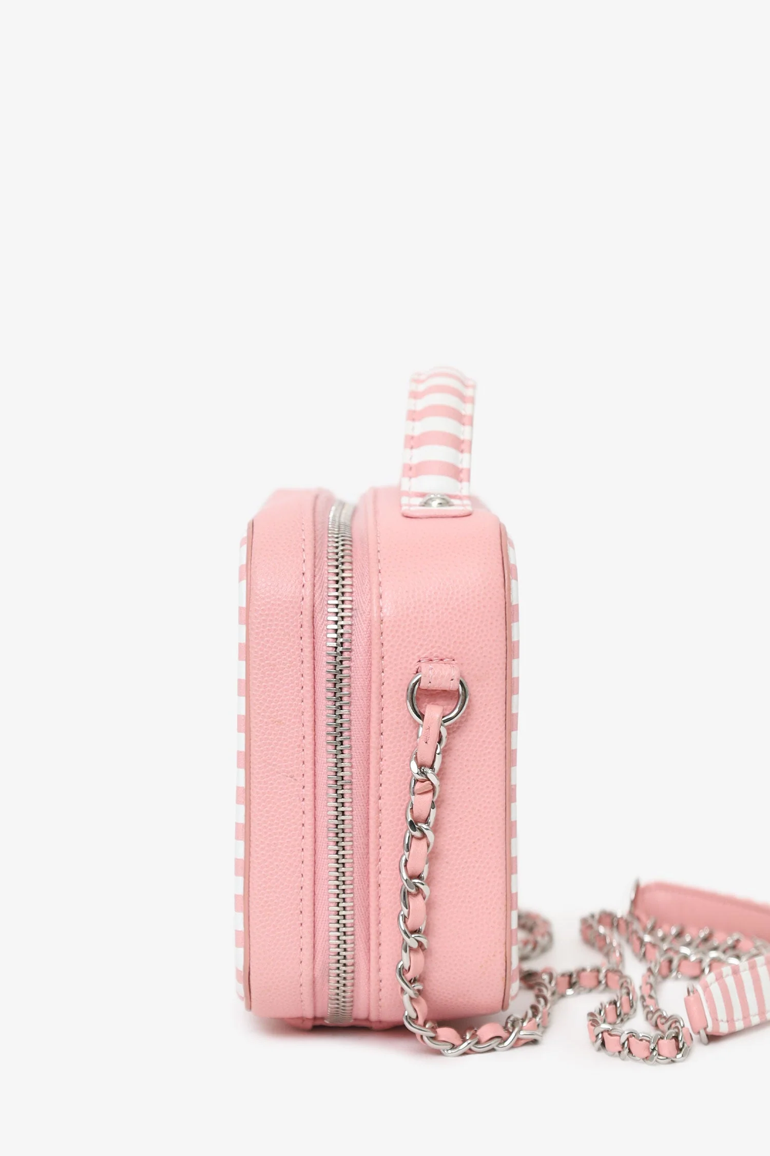 Pre-Loved Chanel™ 2019 Pink/White Caviar Quilted Striped Small CC Filigree Vanity Case - Image 5