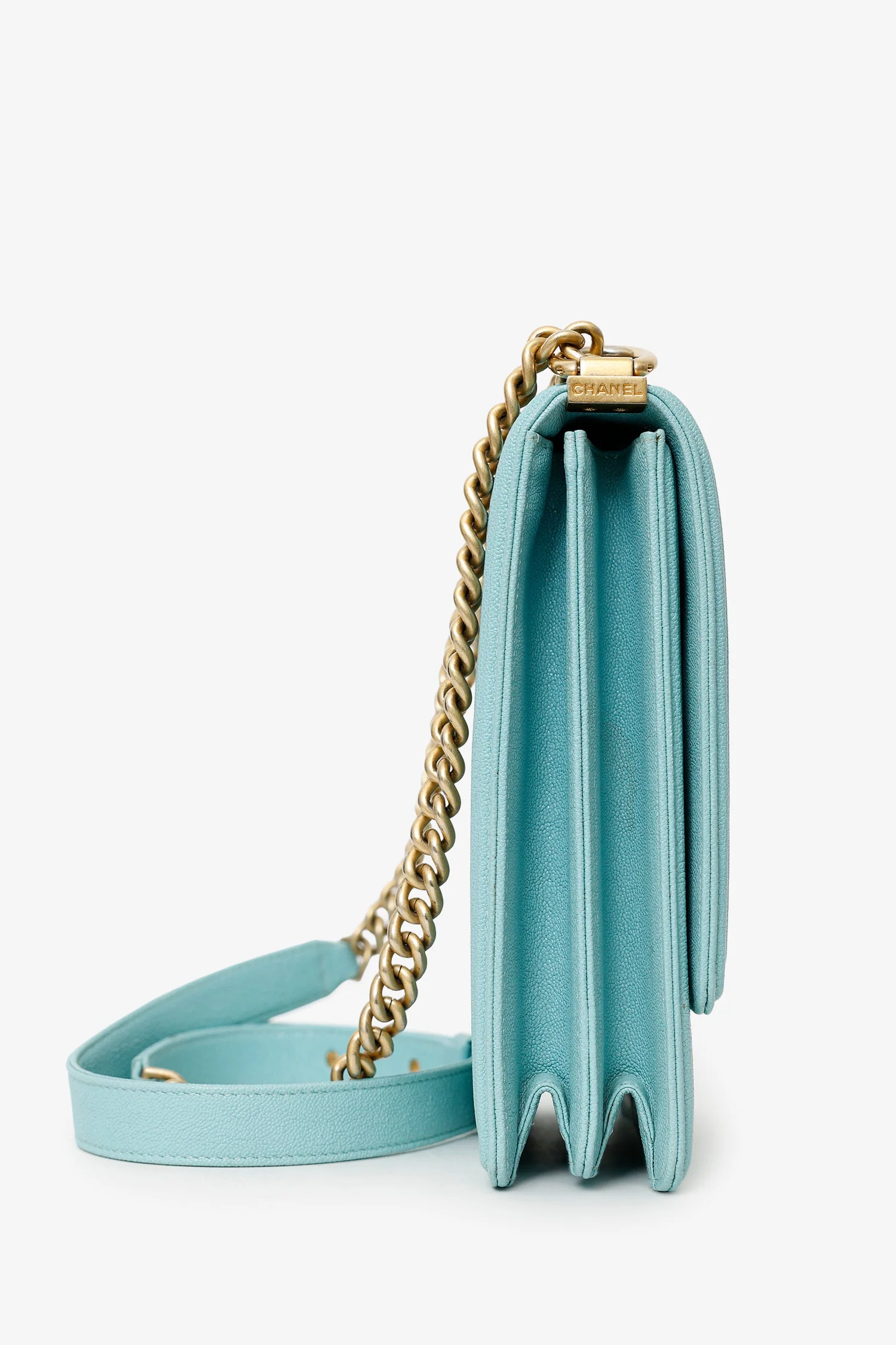 Pre-Loved Chanel™ 2019 Teal Green Leather North/South Boy Shoulder Bag - Image 2