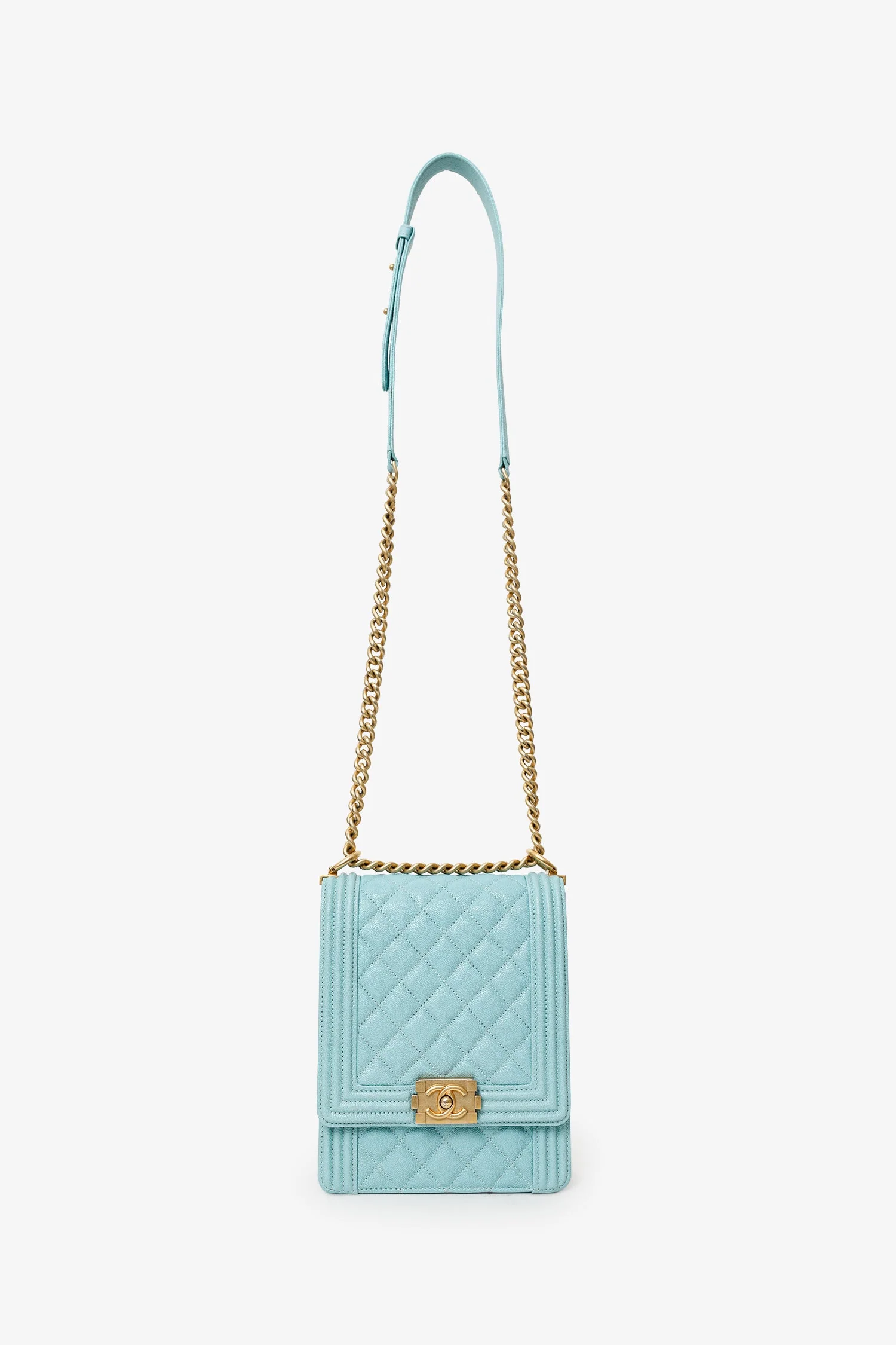 Pre-Loved Chanel™ 2019 Teal Green Leather North/South Boy Shoulder Bag - Image 6