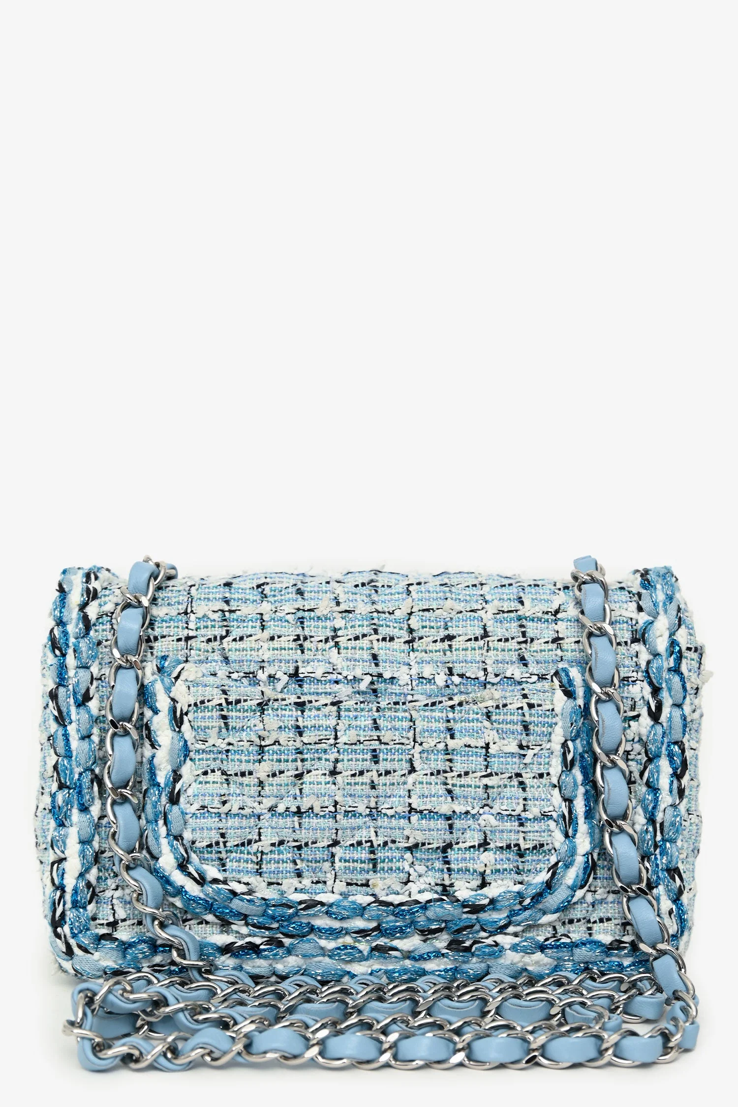 Pre-Loved Chanel™ 2019C Blue Tweed Mini Single Flap Silver Hardware - Image 2