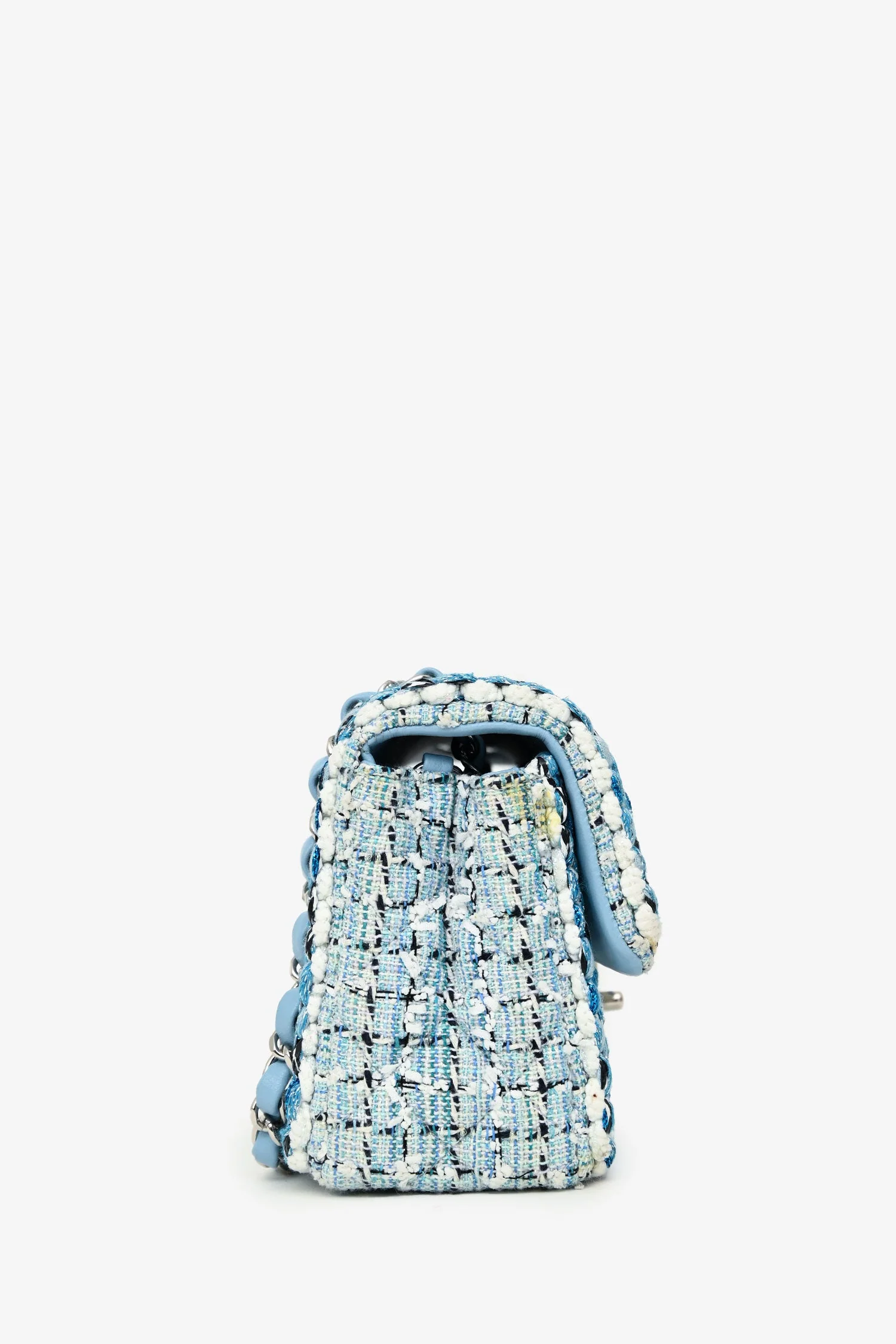Pre-Loved Chanel™ 2019C Blue Tweed Mini Single Flap Silver Hardware - Image 3
