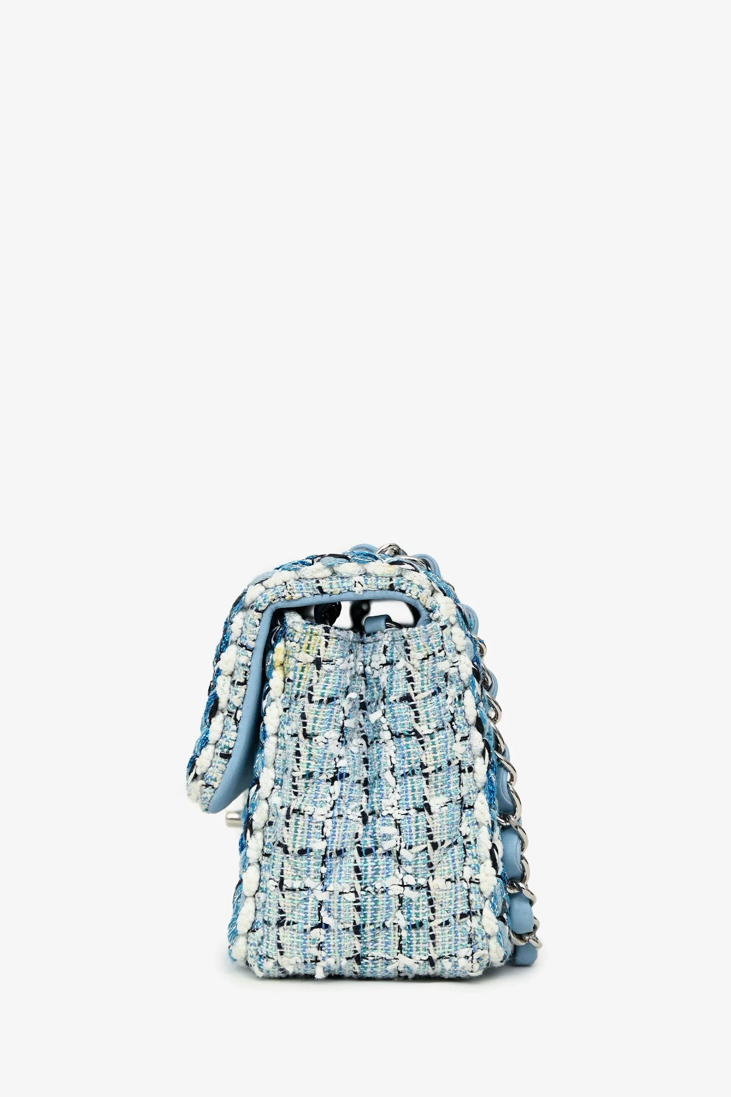 Pre-Loved Chanel™ 2019C Blue Tweed Mini Single Flap Silver Hardware - Image 4