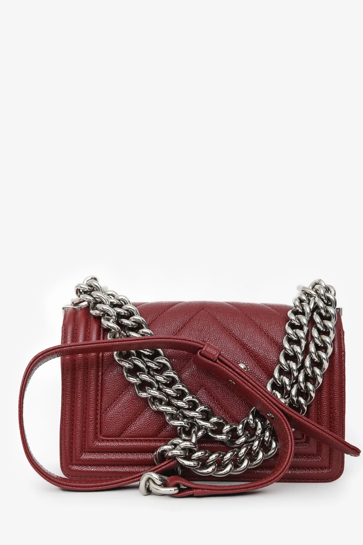 Pre-Loved Chanel™ 2020/21 Burgundy Caviar Chevron Small Boy Bag - Image 2