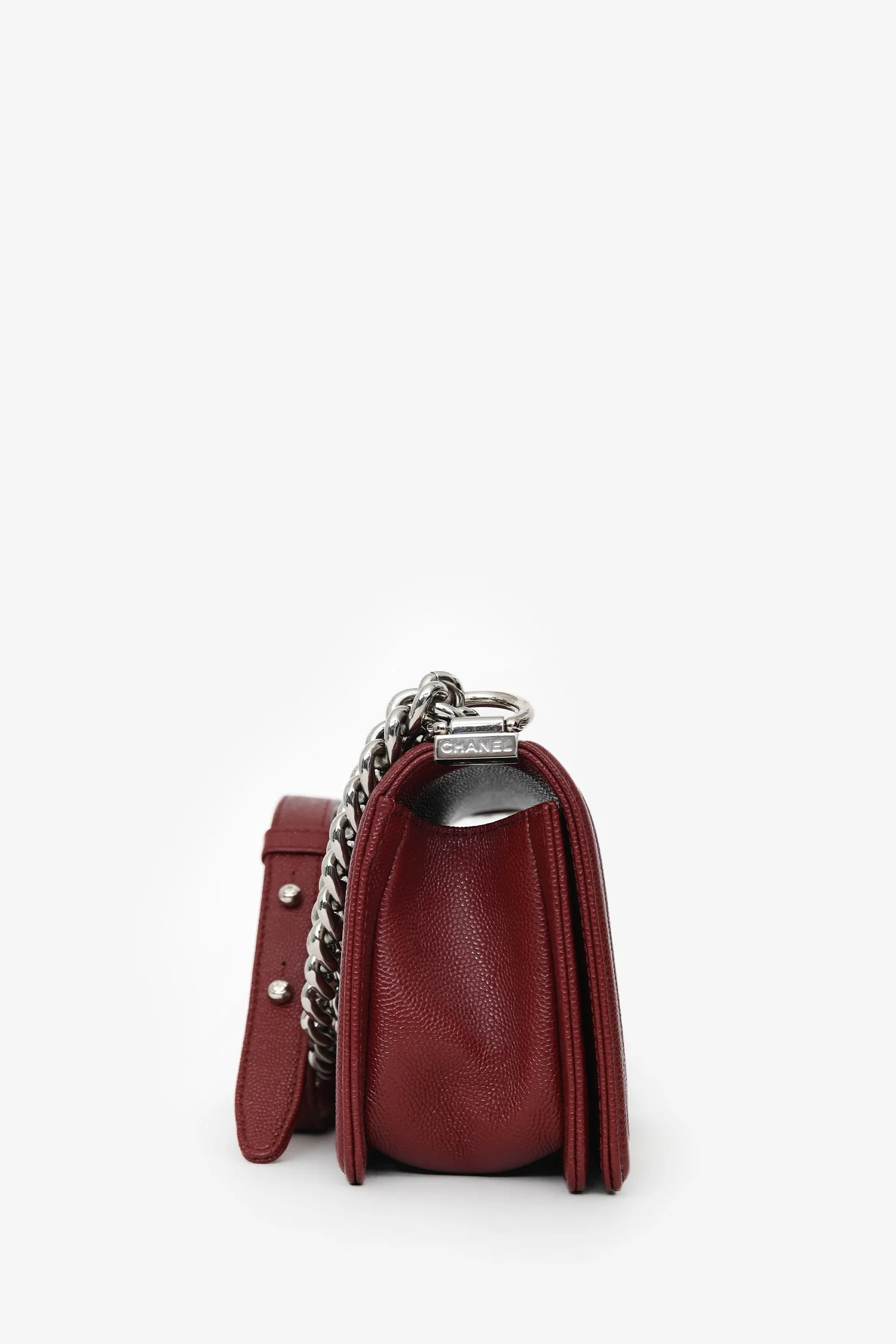 Pre-Loved Chanel™ 2020/21 Burgundy Caviar Chevron Small Boy Bag - Image 3