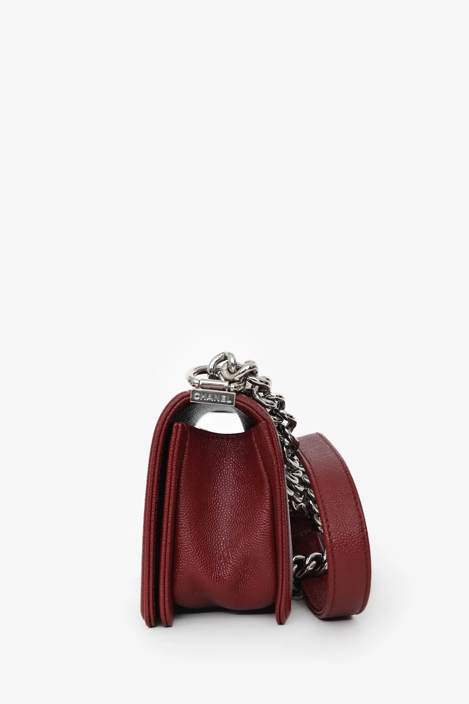 Pre-Loved Chanel™ 2020/21 Burgundy Caviar Chevron Small Boy Bag - Image 4