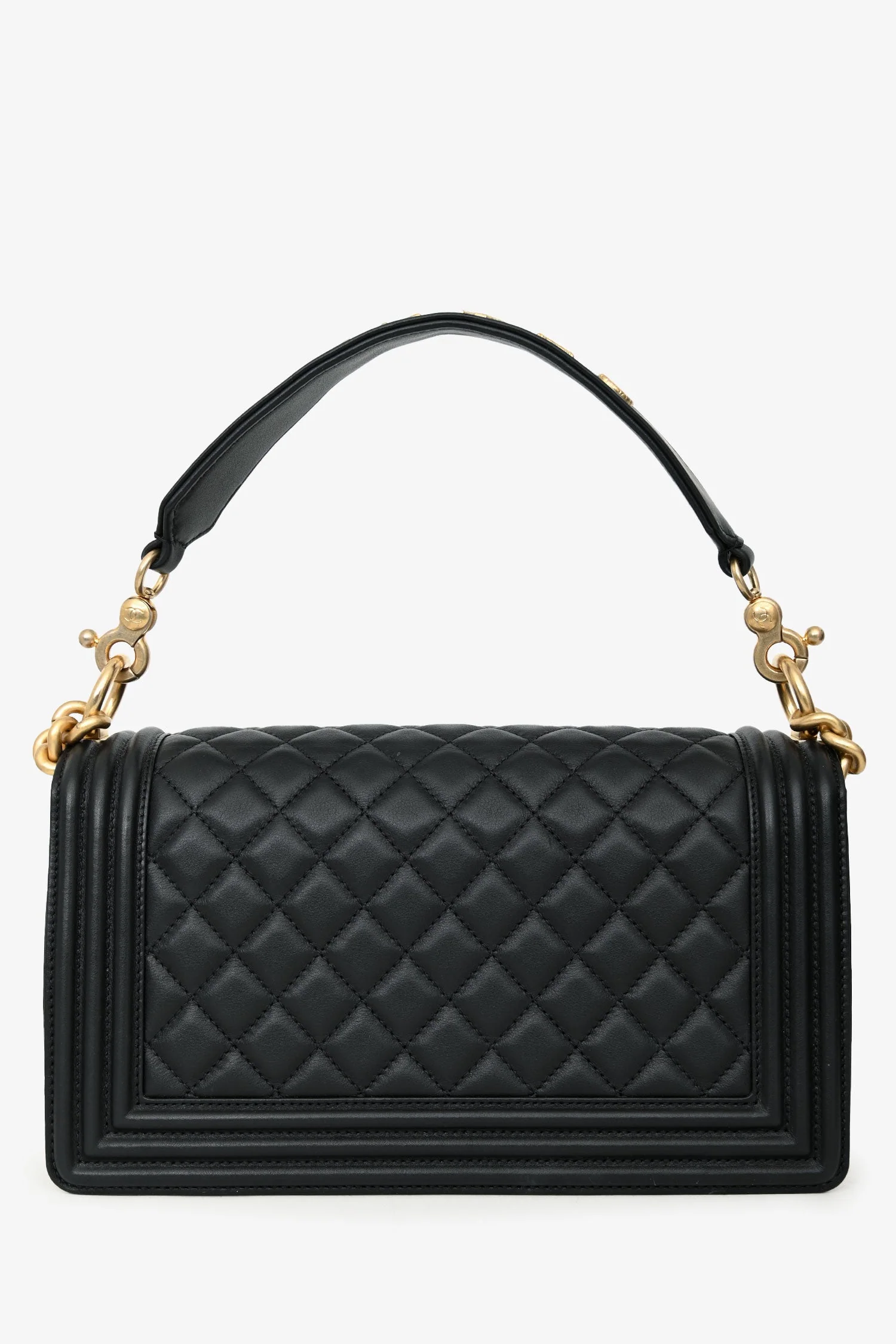 Pre-Loved Chanel™ 2020 Black Quilted Lambskin Medium Boy Bag Gold-Tone Hardware - Image 2
