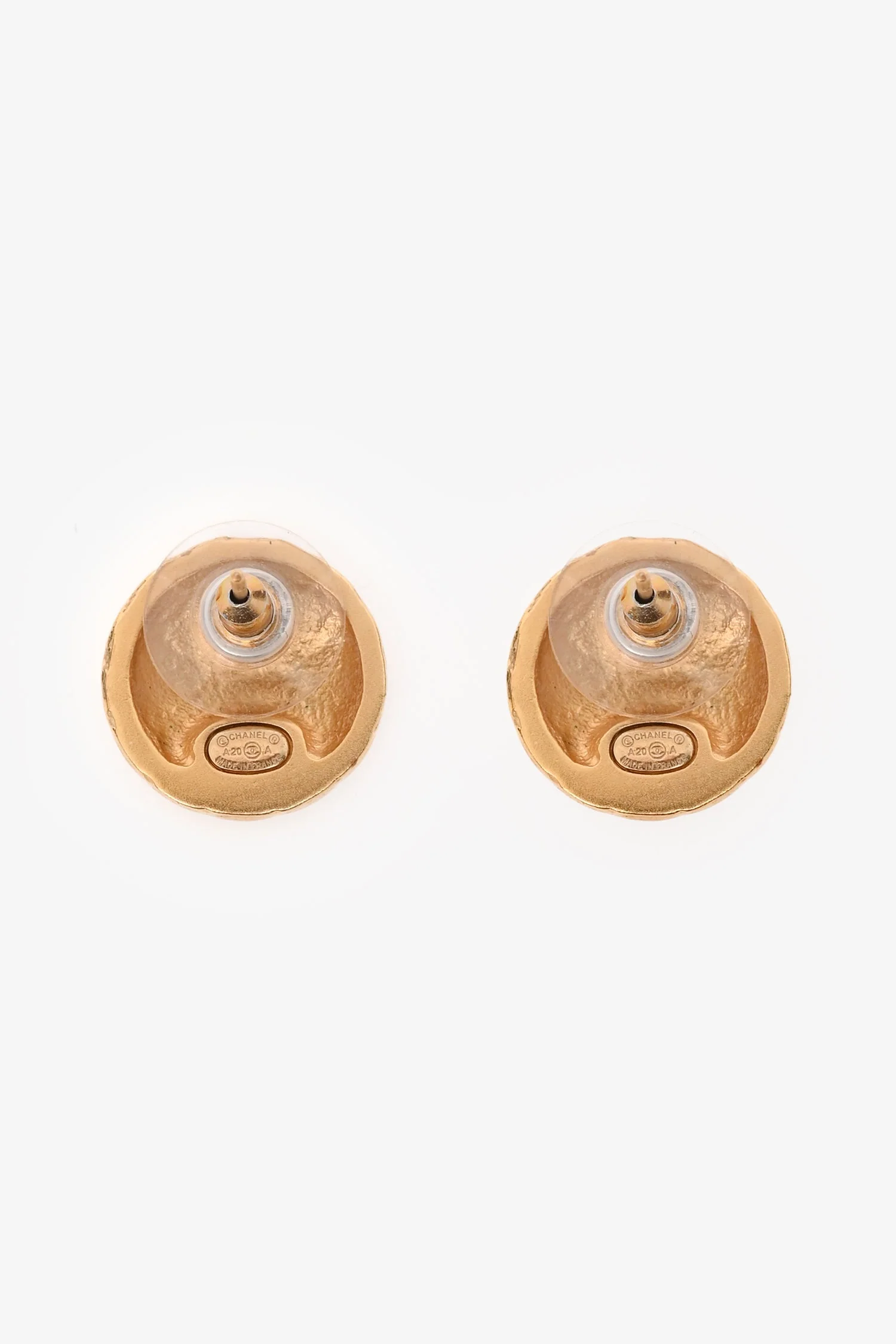 Pre-Loved Chanel™ 2020 Gold Tone Crystal Embellished CC Ear Studs - Image 2