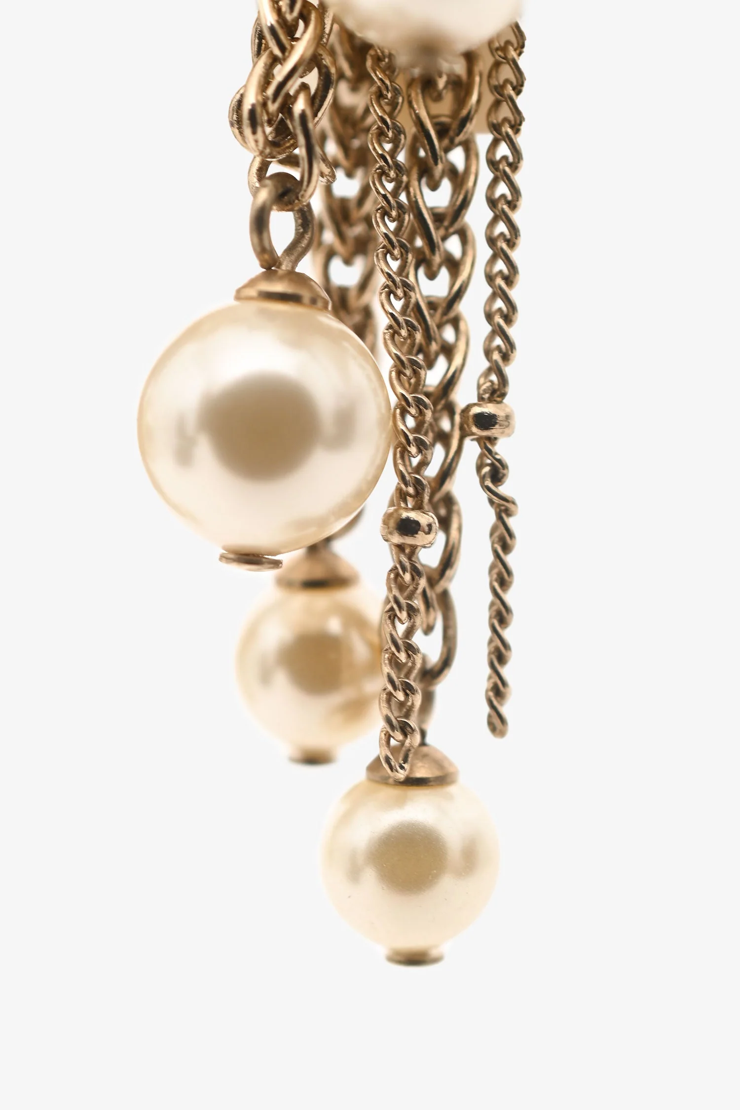 Pre-Loved Chanel™ 2020 Gold Tone Faux Pearl CC Ear Pendants - Image 2