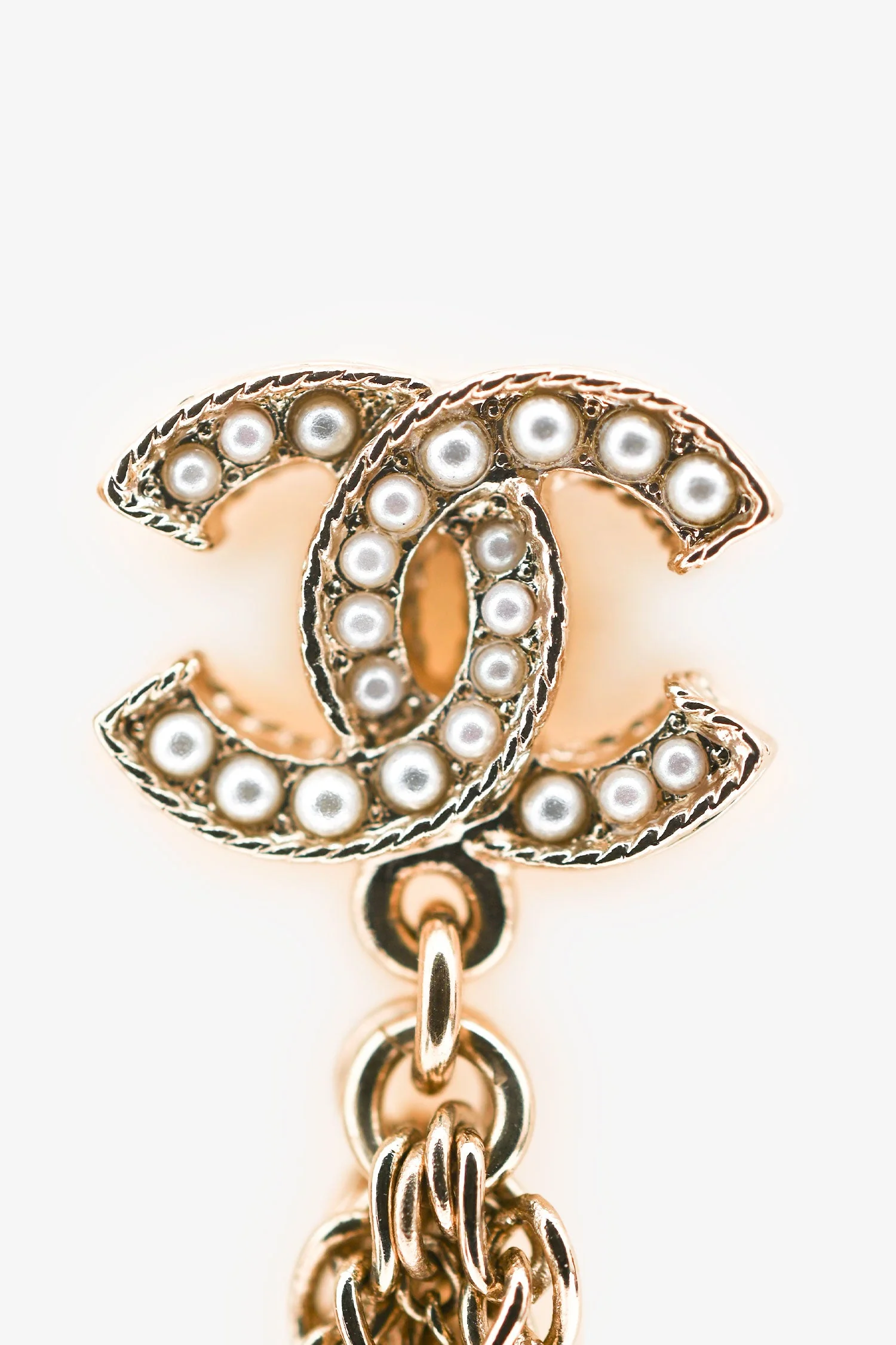 Pre-Loved Chanel™ 2020 Gold Tone Faux Pearl CC Ear Pendants - Image 3