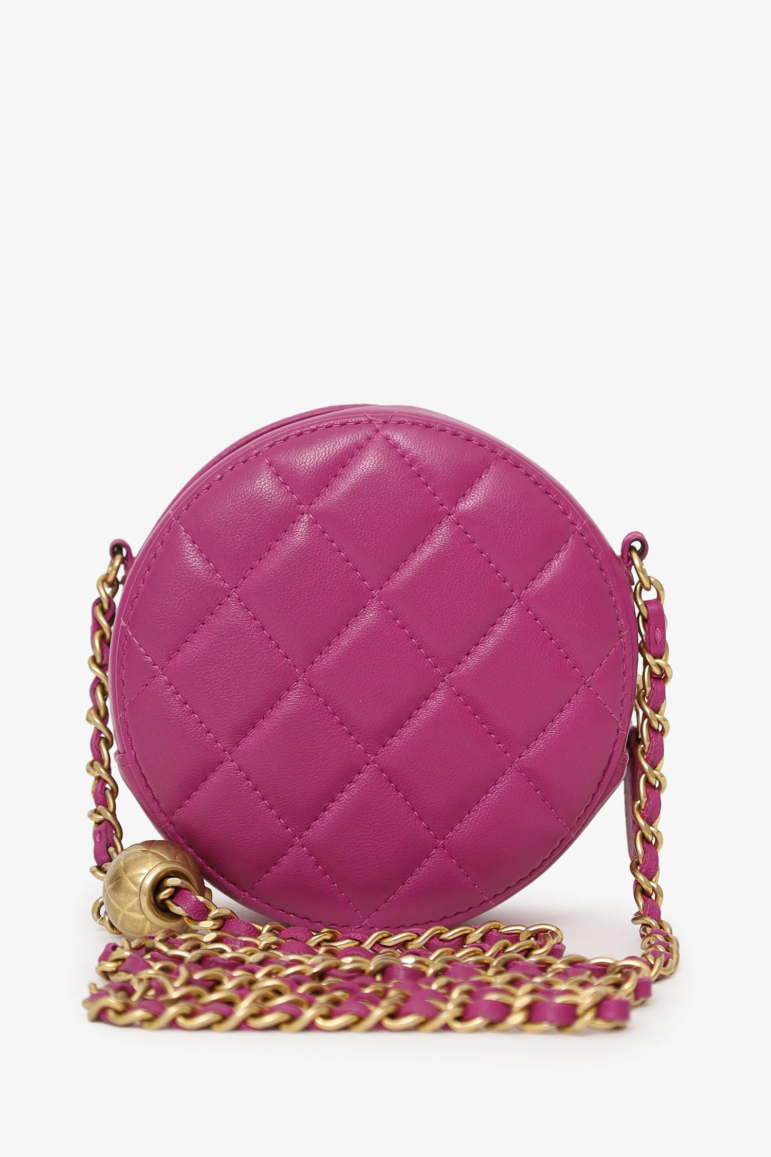 Pre-Loved Chanel™ 2020 Pink Quilted Leather Pearl Crush Round Clutch Bag - Image 2