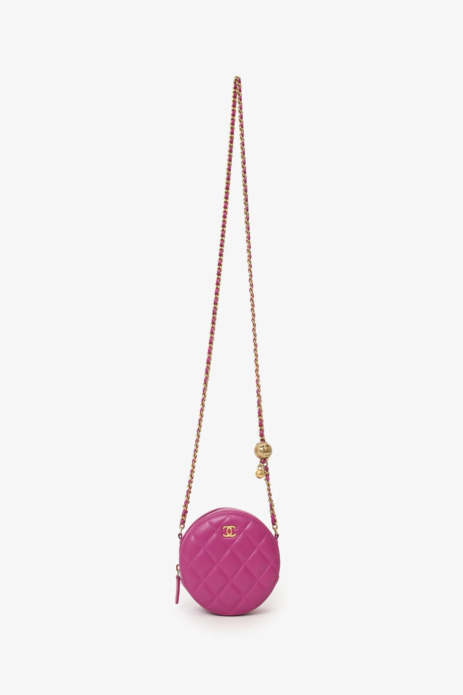 Pre-Loved Chanel™ 2020 Pink Quilted Leather Pearl Crush Round Clutch Bag - Image 6