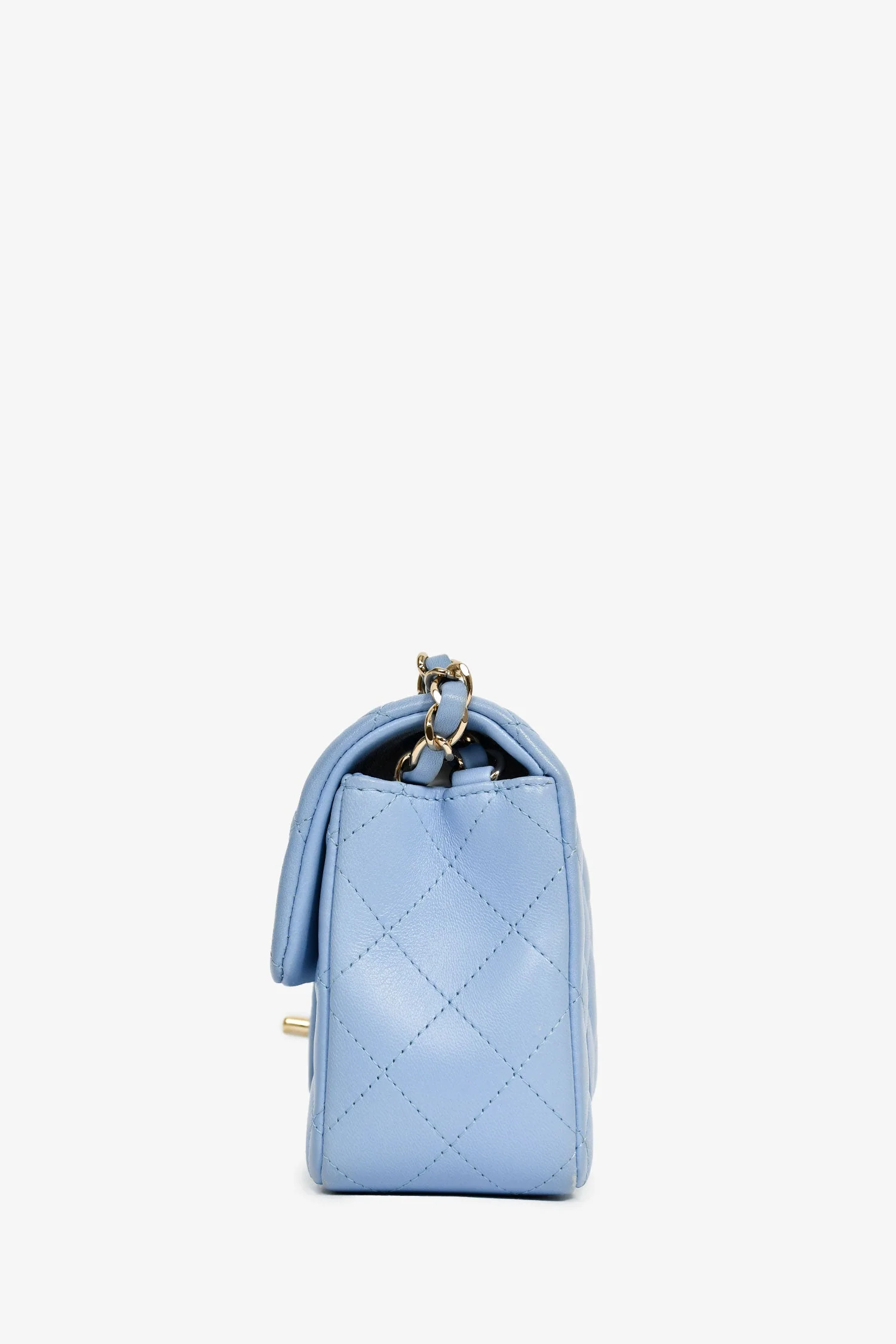 Pre-Loved Chanel™ 2020 Sky Blue Lambskin Mini Rectangle Flap Bag - Image 4