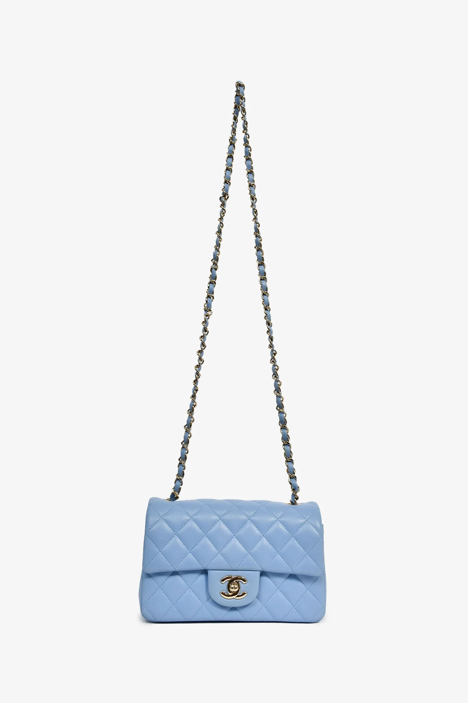 Pre-Loved Chanel™ 2020 Sky Blue Lambskin Mini Rectangle Flap Bag - Image 7