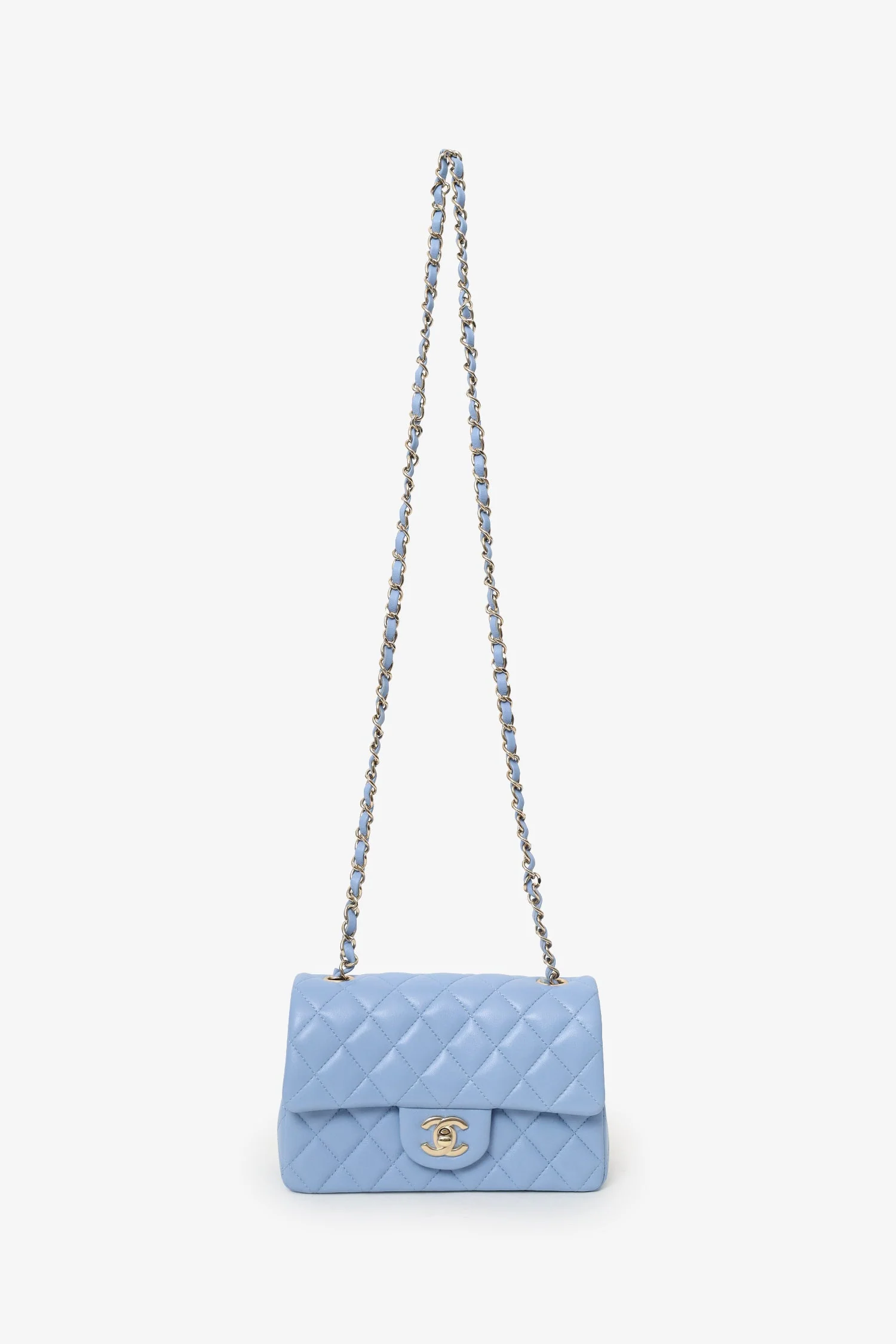 Pre-Loved Chanel™ 2020 Sky Blue Leather Quilted Mini Rectangle Flap Bag - Image 6