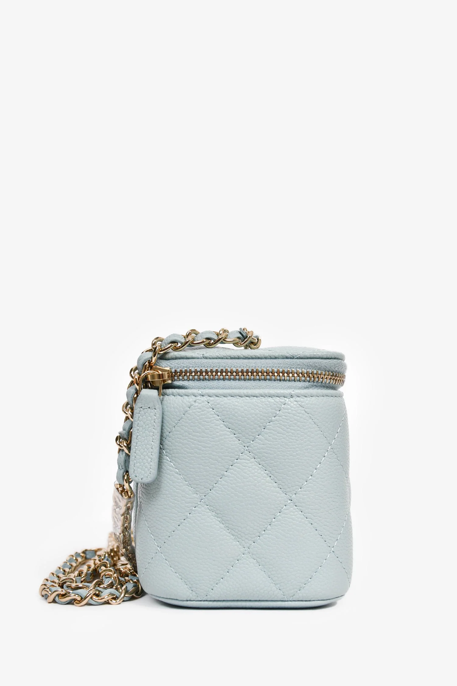 Pre-Loved Chanel™ 2021 Blue Caviar Leather Quilted CC Vanity Top Handle Bag - Image 3