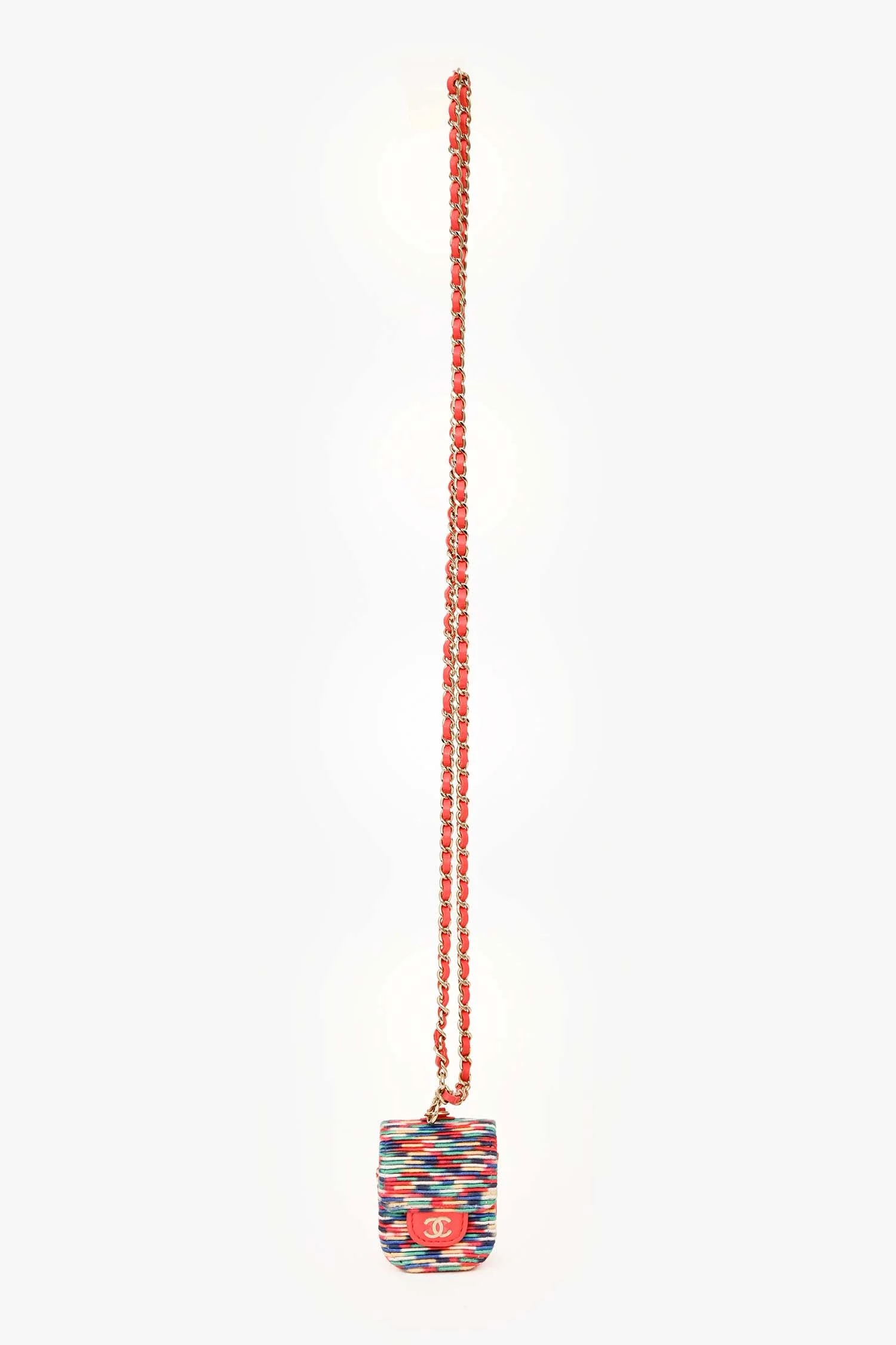Pre-Loved Chanel™ 2021 Coral Pink Leather Airpod Case with Chain - Image 6