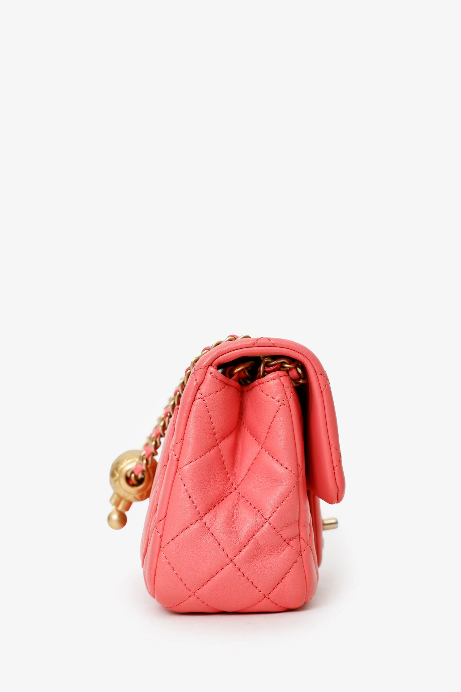 Pre-Loved Chanel™ 2021 Pink Quilted Lambskin Mini Square Pearl Crush Flap Bag - Image 3