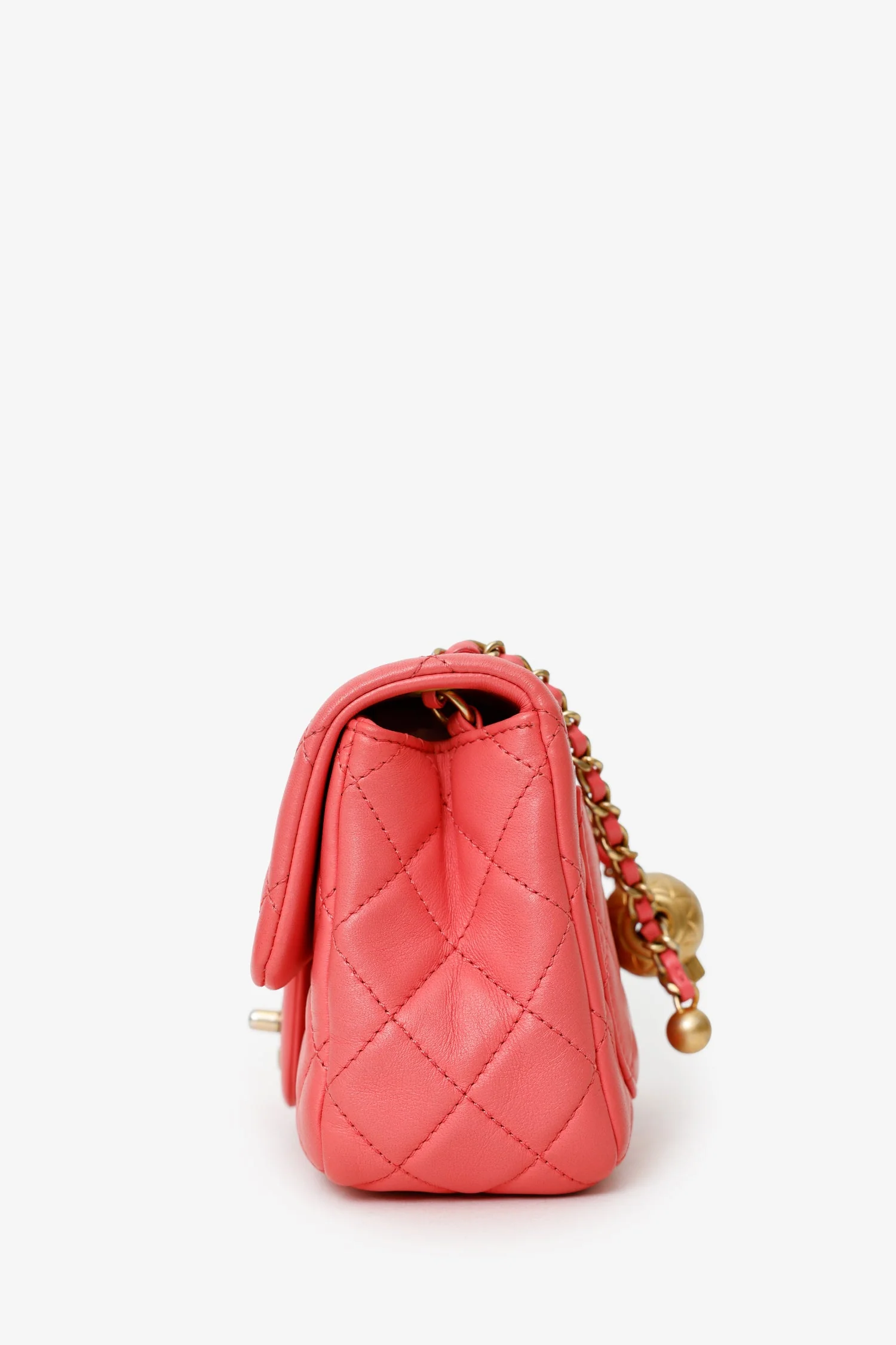 Pre-Loved Chanel™ 2021 Pink Quilted Lambskin Mini Square Pearl Crush Flap Bag - Image 4