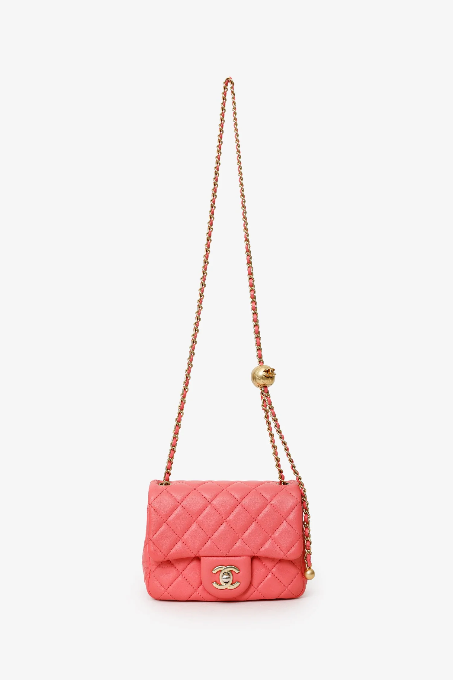 Pre-Loved Chanel™ 2021 Pink Quilted Lambskin Mini Square Pearl Crush Flap Bag - Image 7