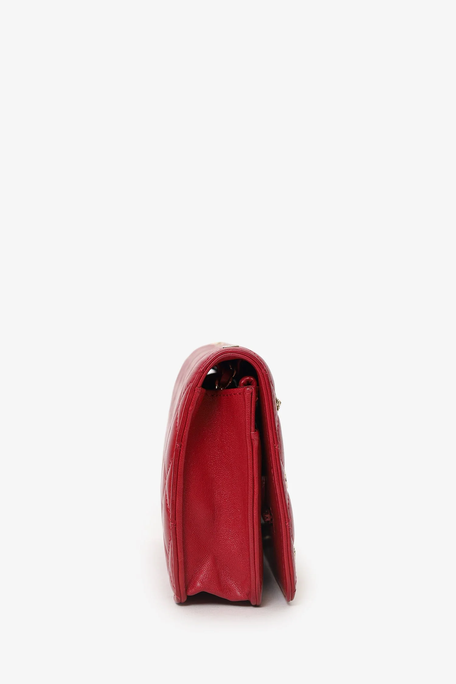 Pre-Loved Chanel™ 2021 Red Quilted Lambskin Leather All About Chanel Wallet on Chain - Image 3