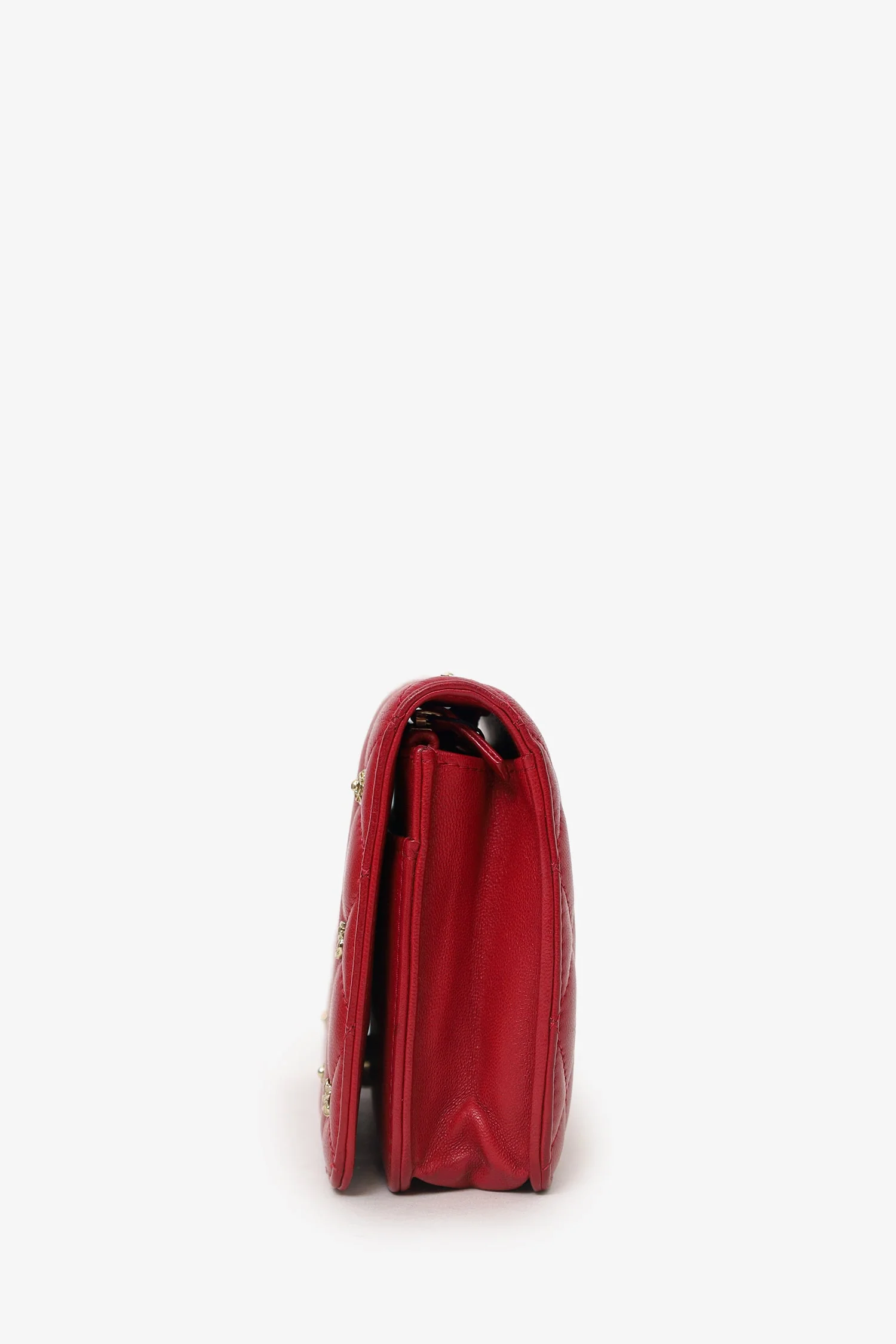 Pre-Loved Chanel™ 2021 Red Quilted Lambskin Leather All About Chanel Wallet on Chain - Image 4