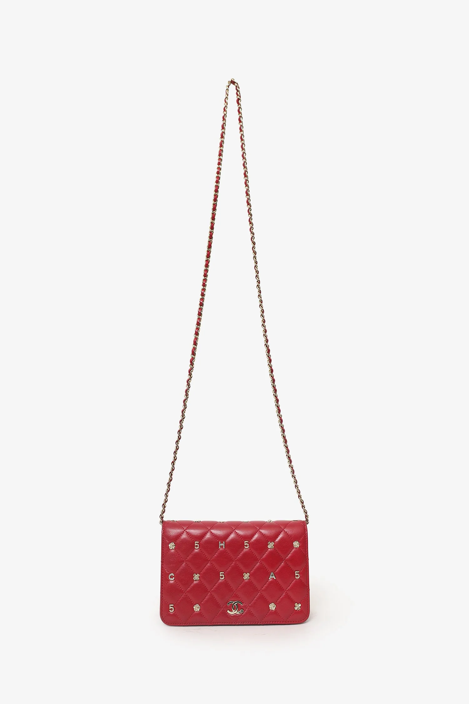 Pre-Loved Chanel™ 2021 Red Quilted Lambskin Leather All About Chanel Wallet on Chain - Image 6