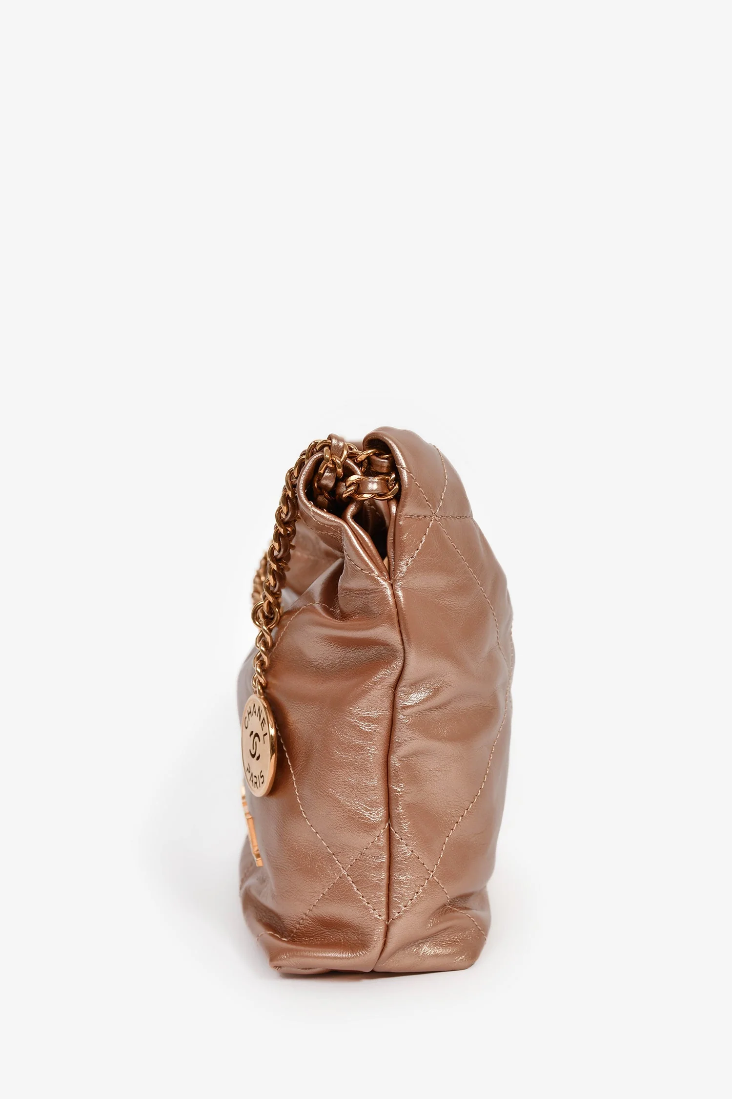 Pre-Loved Chanel™ 2021+ Rose Metallic Quilted Calfskin Mini Chanel 22 Hobo Bag - Image 4