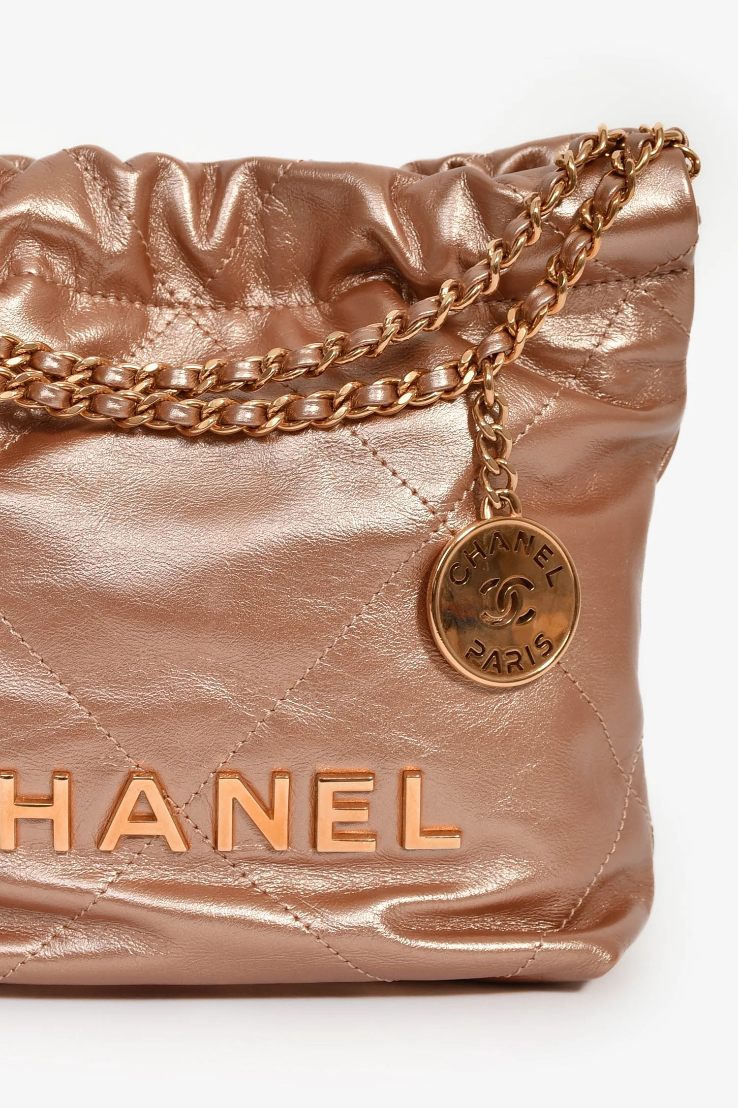 Pre-Loved Chanel™ 2021+ Rose Metallic Quilted Calfskin Mini Chanel 22 Hobo Bag - Image 6