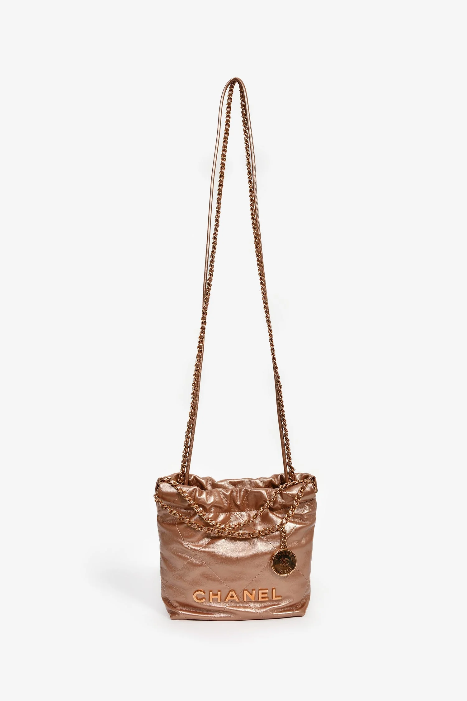 Pre-Loved Chanel™ 2021+ Rose Metallic Quilted Calfskin Mini Chanel 22 Hobo Bag - Image 8