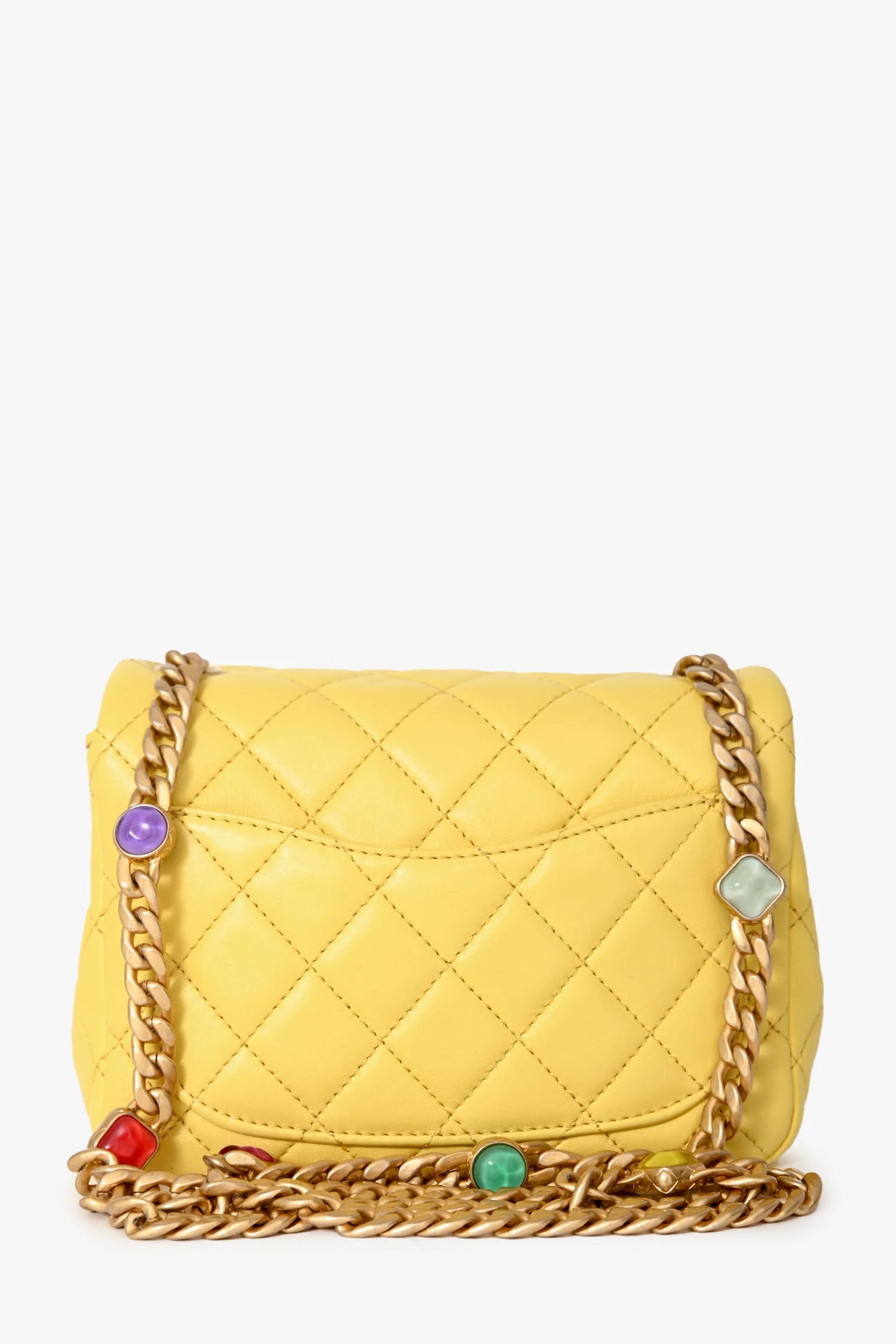 Pre-Loved Chanel™ 2021 Yellow Quilted Lambskin Mini Pearl Samba Flap Crossbody Bag - Image 2