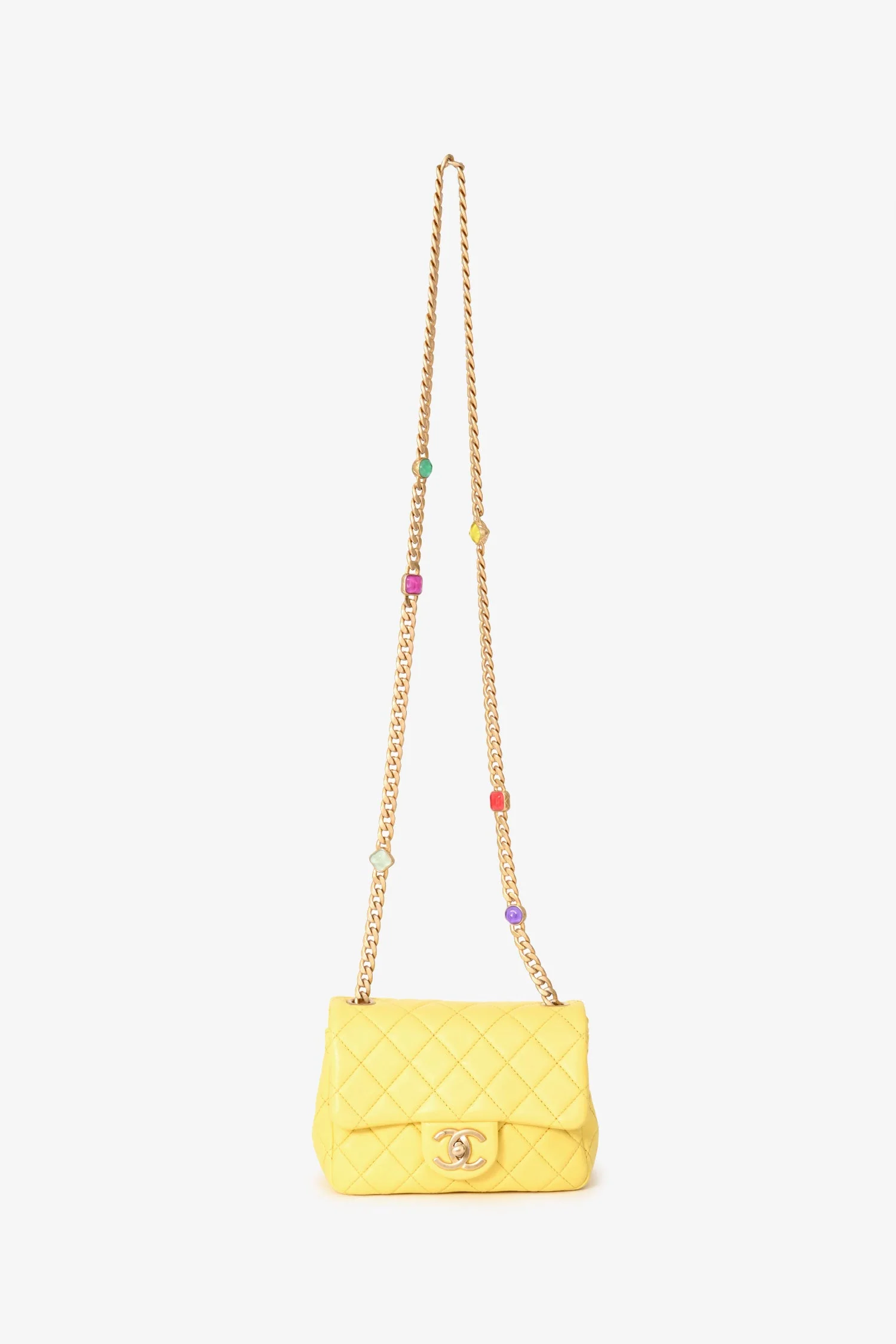 Pre-Loved Chanel™ 2021 Yellow Quilted Lambskin Mini Pearl Samba Flap Crossbody Bag - Image 7