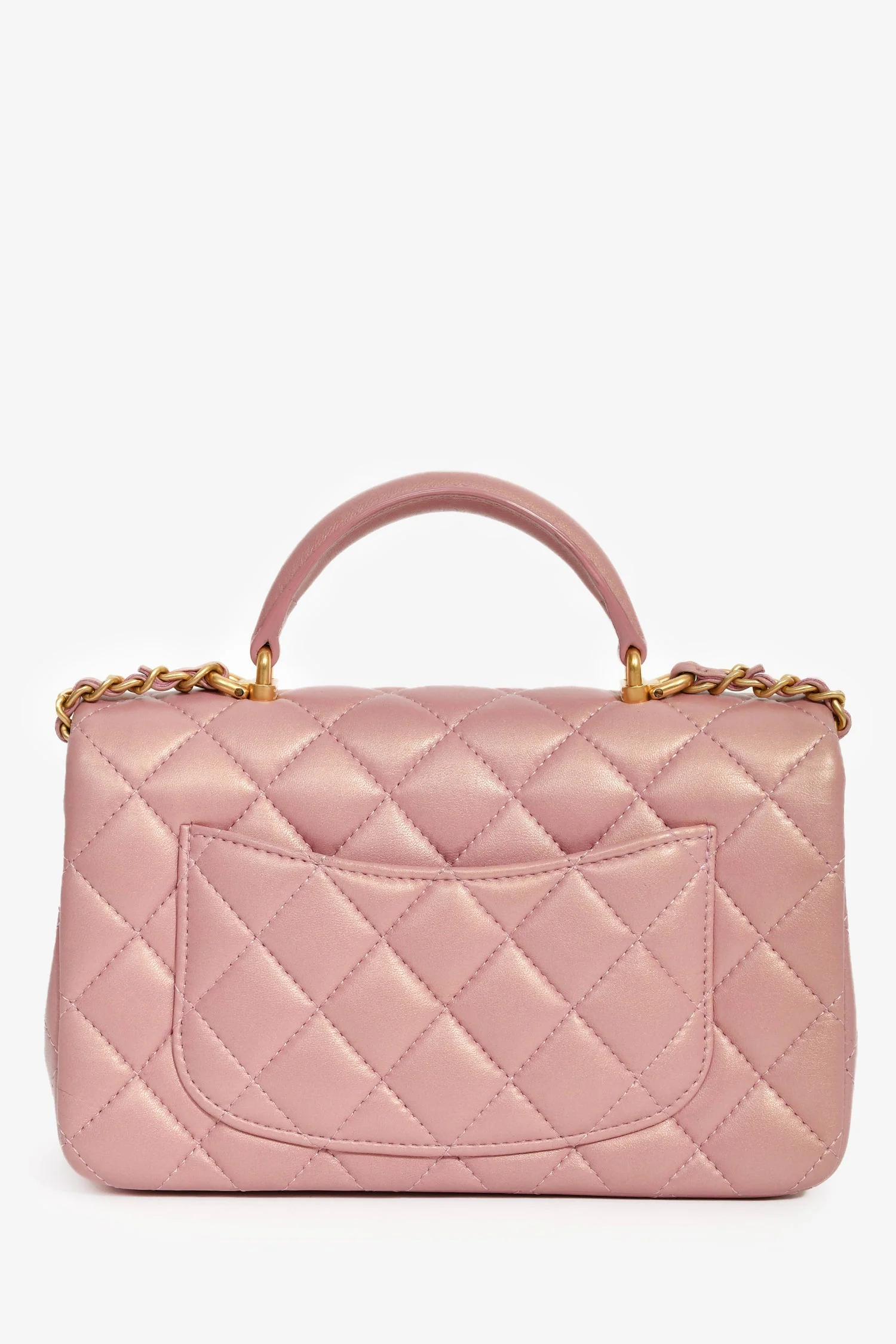 Pre-Loved Chanel™ 2021P Rose Iridescent Quilted Lambskin Mini Rectangle Top Handle - Image 2
