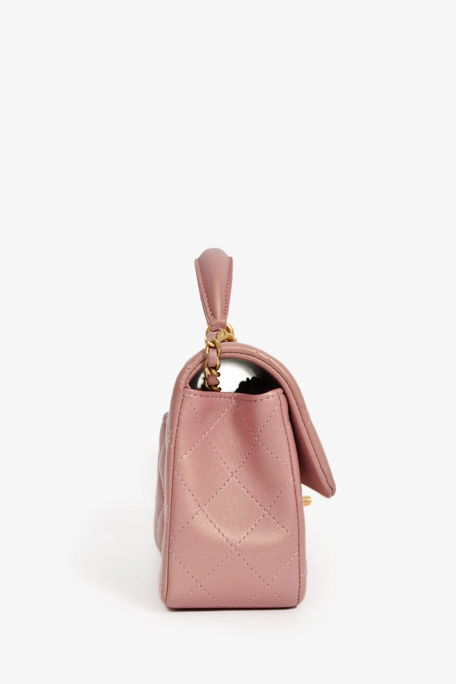 Pre-Loved Chanel™ 2021P Rose Iridescent Quilted Lambskin Mini Rectangle Top Handle - Image 3