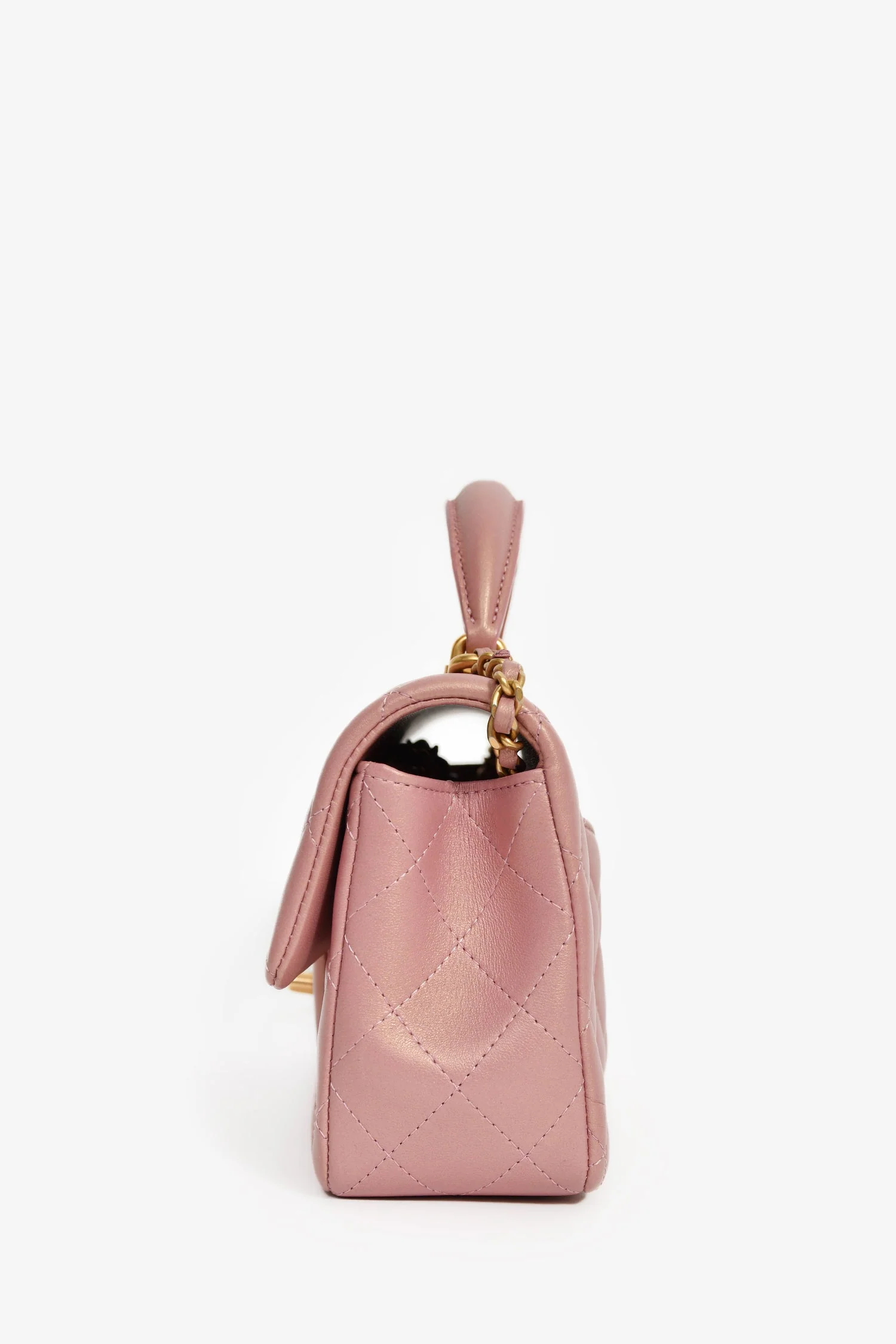 Pre-Loved Chanel™ 2021P Rose Iridescent Quilted Lambskin Mini Rectangle Top Handle - Image 4