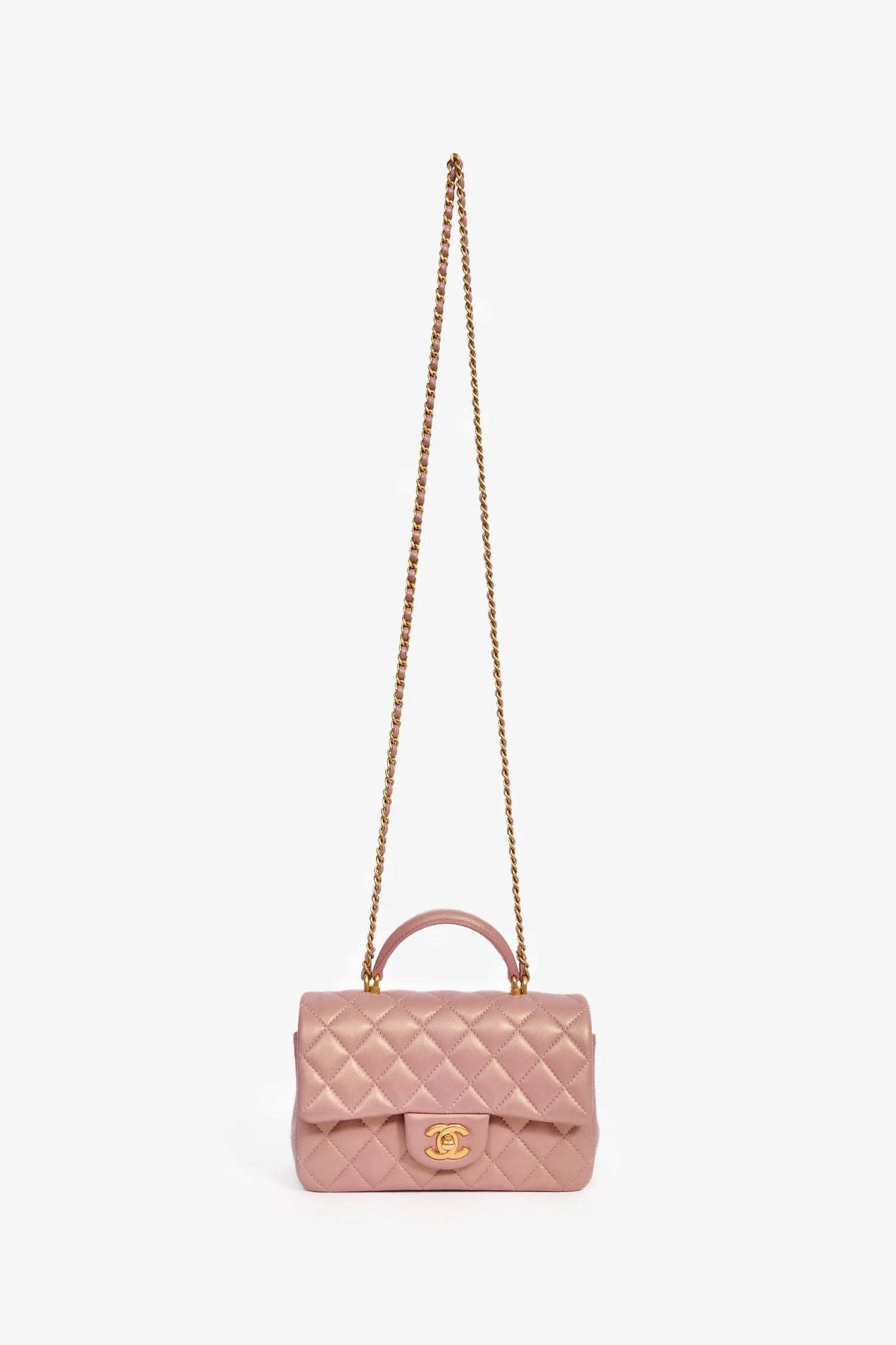 Pre-Loved Chanel™ 2021P Rose Iridescent Quilted Lambskin Mini Rectangle Top Handle - Image 7