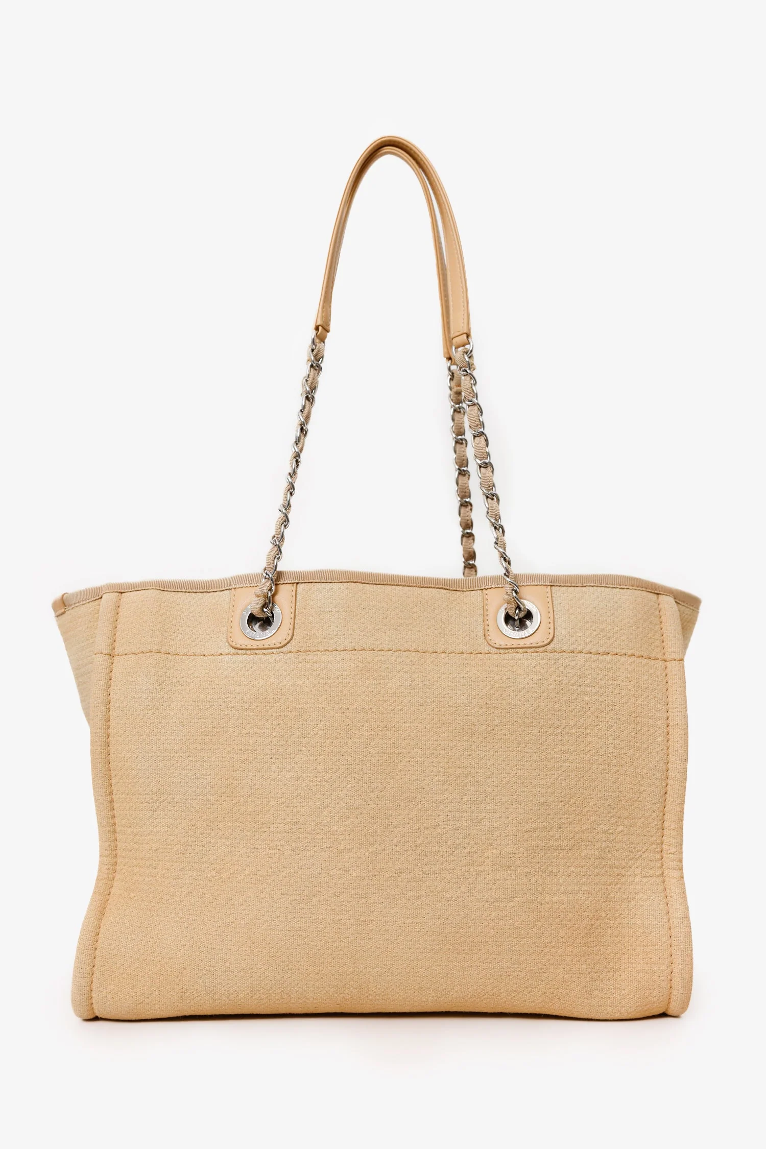Pre-Loved Chanel™ 2022 Beige Canvas Deauville Small Shopping Tote Bag - Image 2