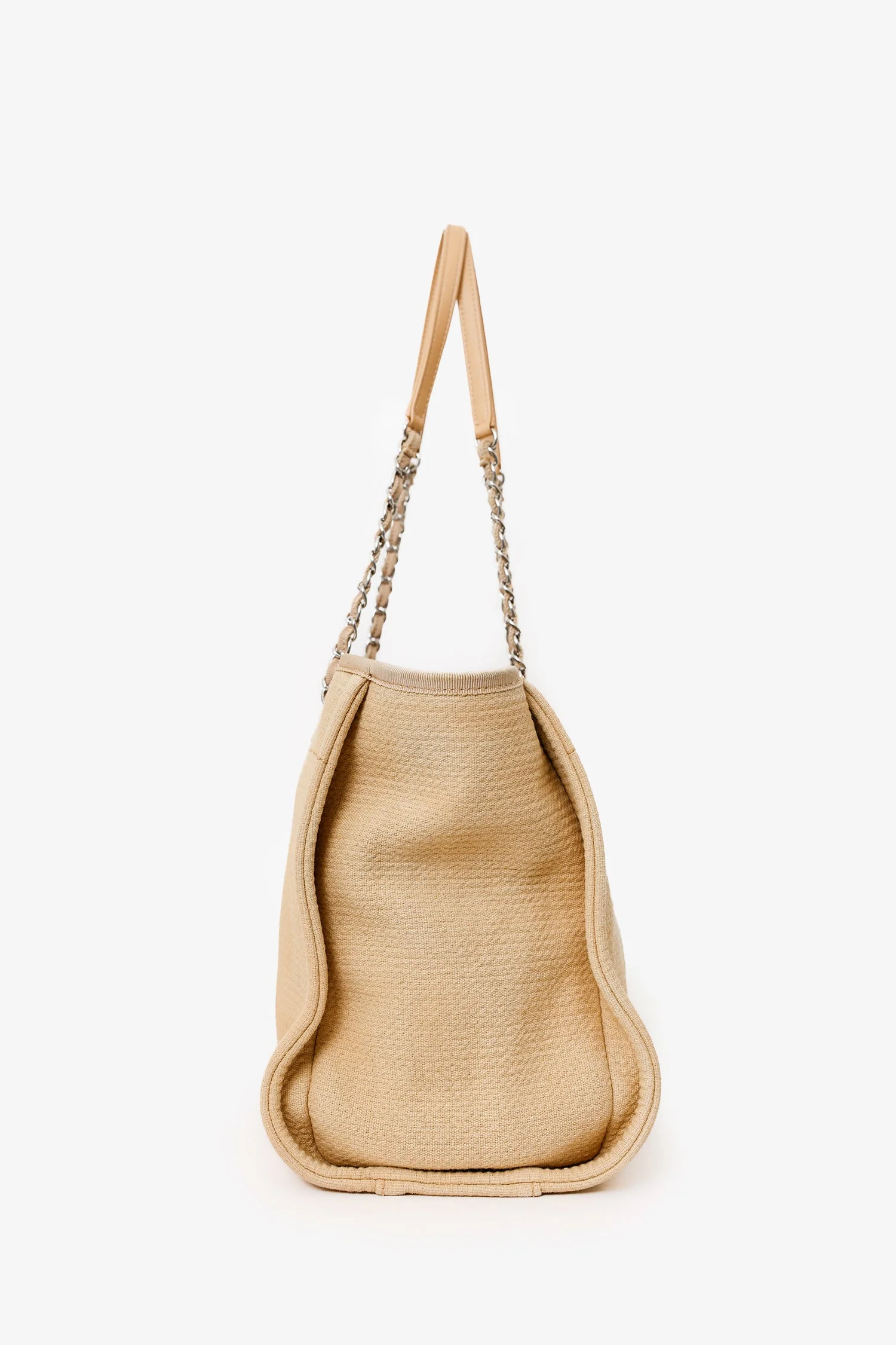 Pre-Loved Chanel™ 2022 Beige Canvas Deauville Small Shopping Tote Bag - Image 3