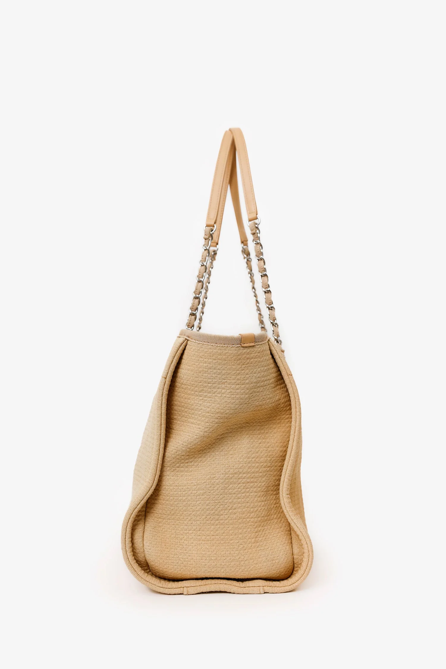 Pre-Loved Chanel™ 2022 Beige Canvas Deauville Small Shopping Tote Bag - Image 4