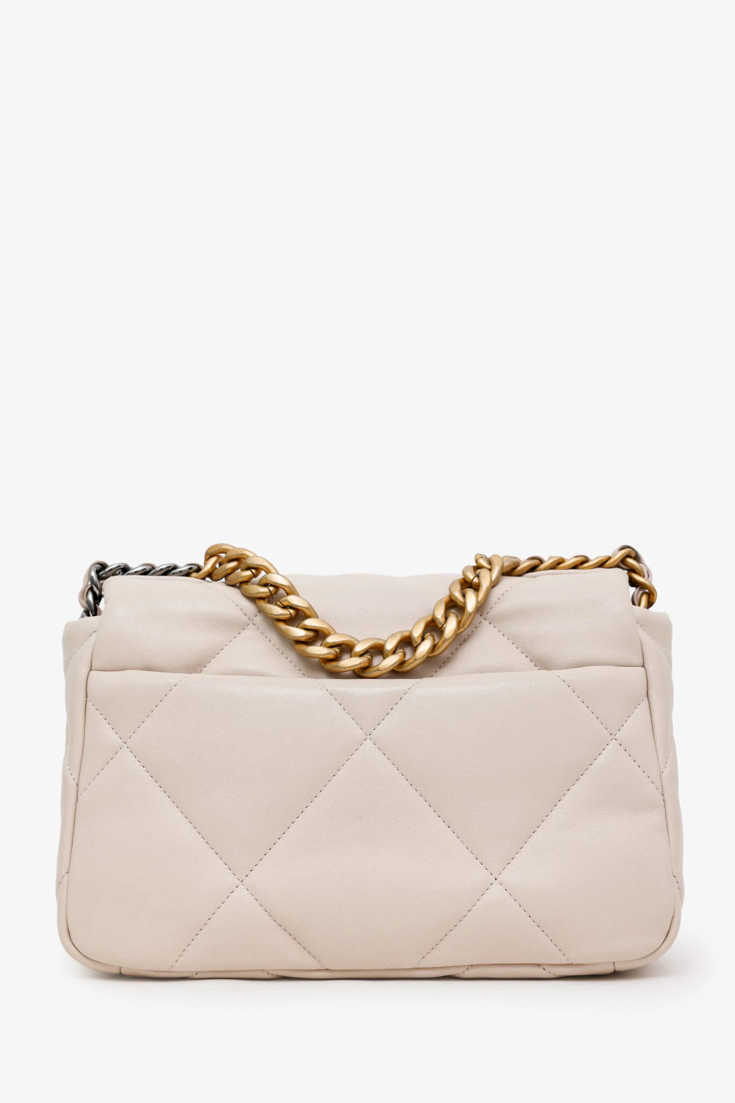 Pre-Loved Chanel™ 2022 Beige Goatskin Leather 'Chanel 19' Small Flap Shoulder Bag - Image 2