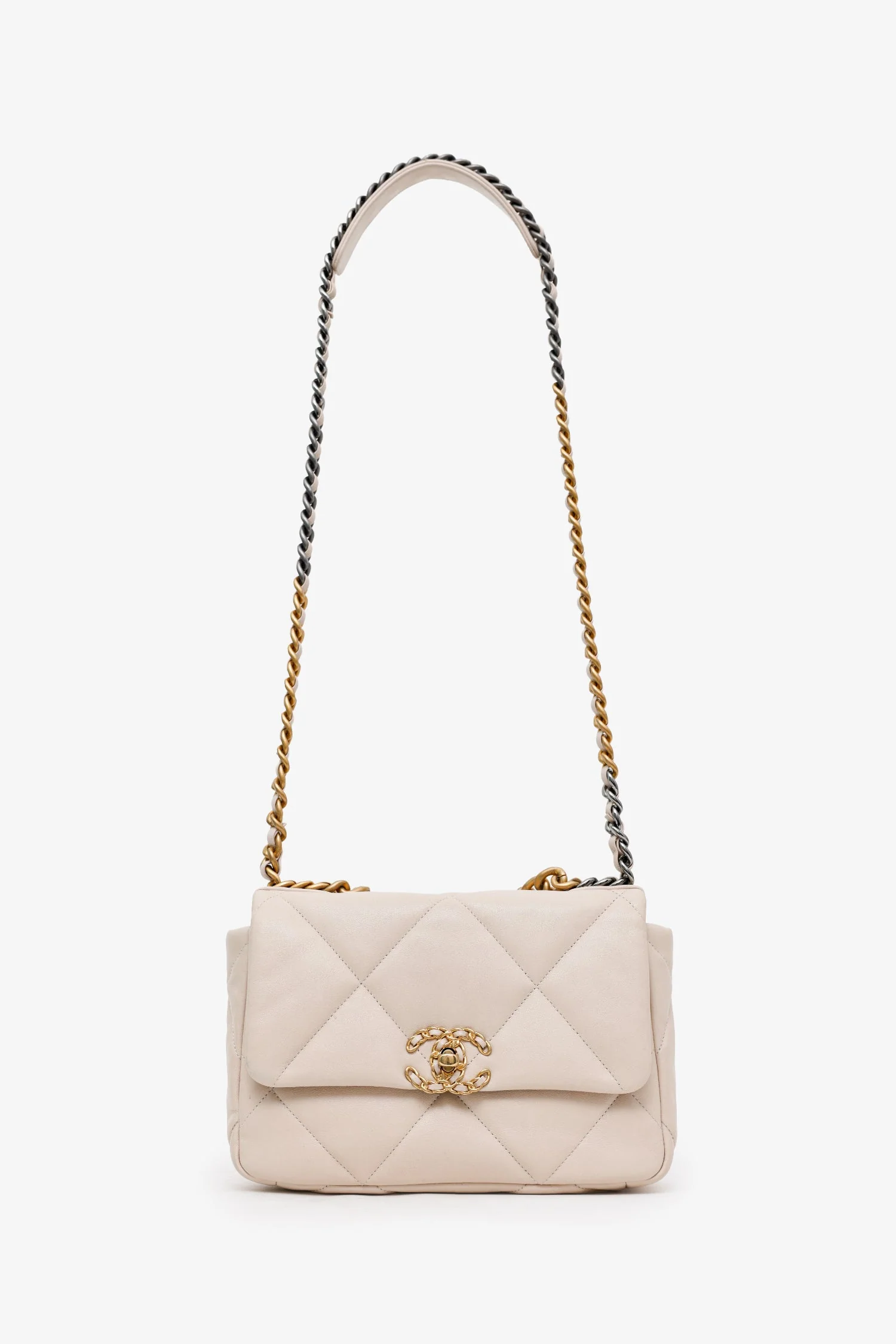 Pre-Loved Chanel™ 2022 Beige Goatskin Leather 'Chanel 19' Small Flap Shoulder Bag - Image 6