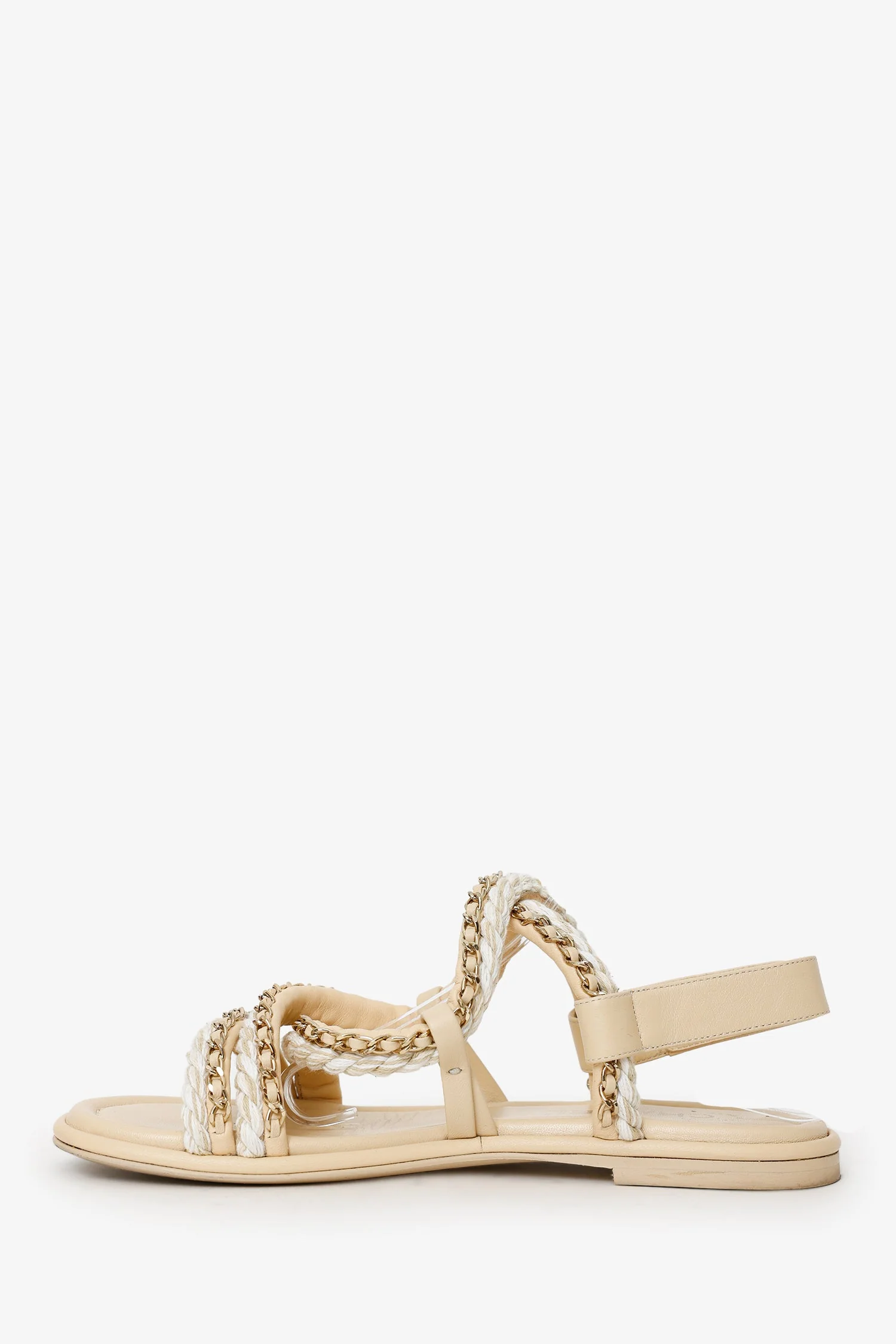 Pre-Loved Chanel™ 2022 Beige Leather Interlocking Logo Strap Sandals Size 37.5 - Image 5