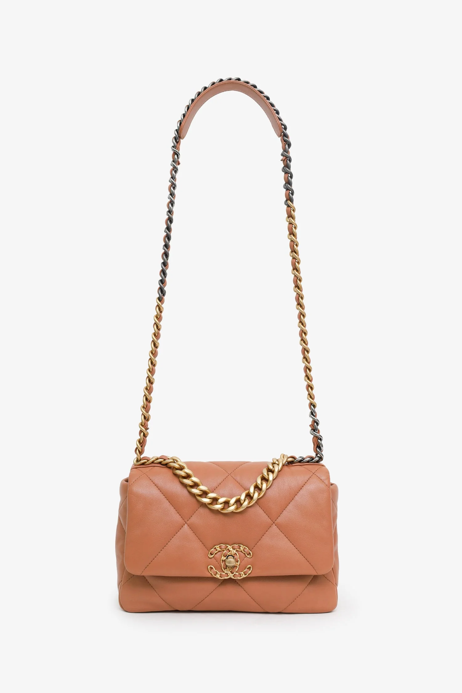 Pre-Loved Chanel™ 2022 Brown Goatskin Leather 'Chanel 19' Small Flap Shoulder Bag - Image 6